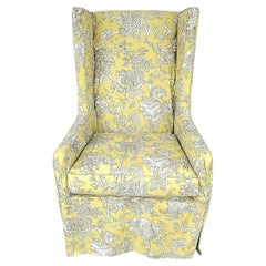 Cotton Linen Asian Floral Slipcovered Wingback Armchair by Lee Industries