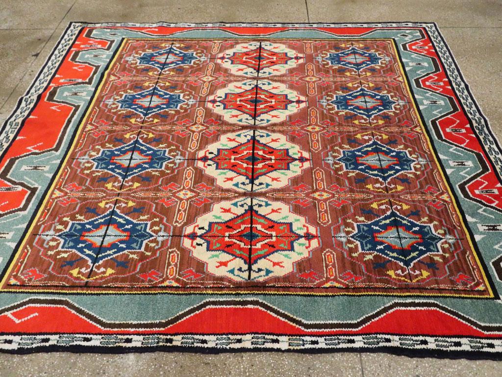 Cotton Mid-20th Century European Square Accent Rug In The Tribal Turkoman Style For Sale 1