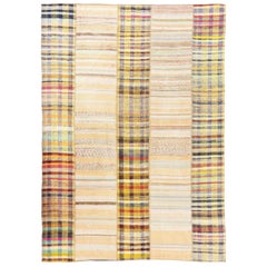 10x13.7 Ft Cotton Mid-Century Anatolian Kilim Hand-Woven Vintage Striped Rug