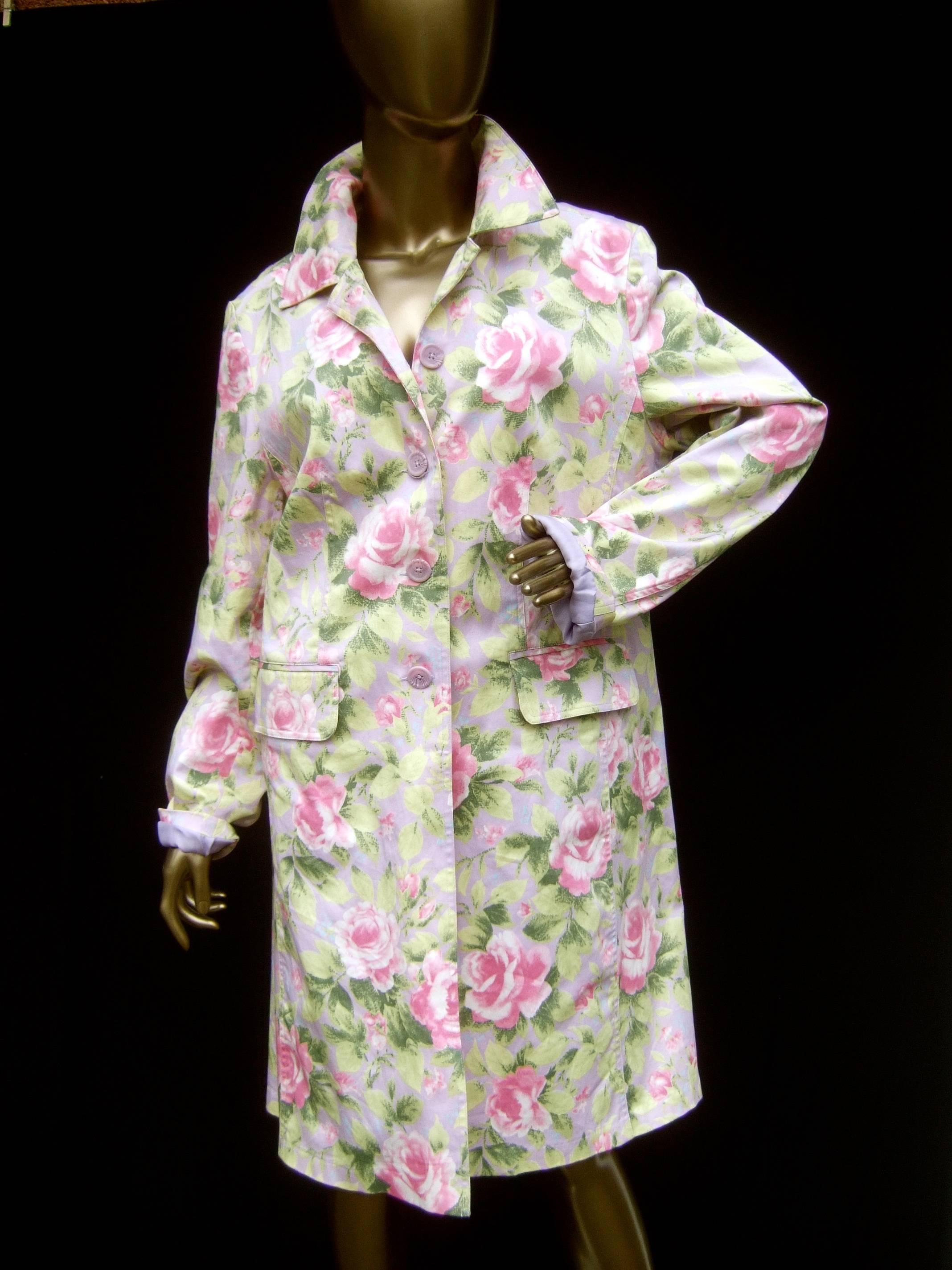 Cotton Pastel Rose Garden Floral Print Coat circa 1990s  6