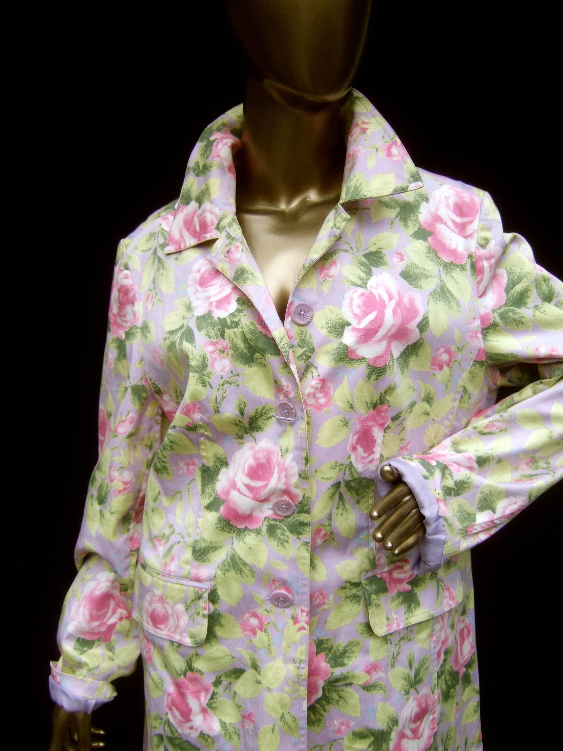 Women's Cotton Pastel Rose Garden Floral Print Coat circa 1990s 