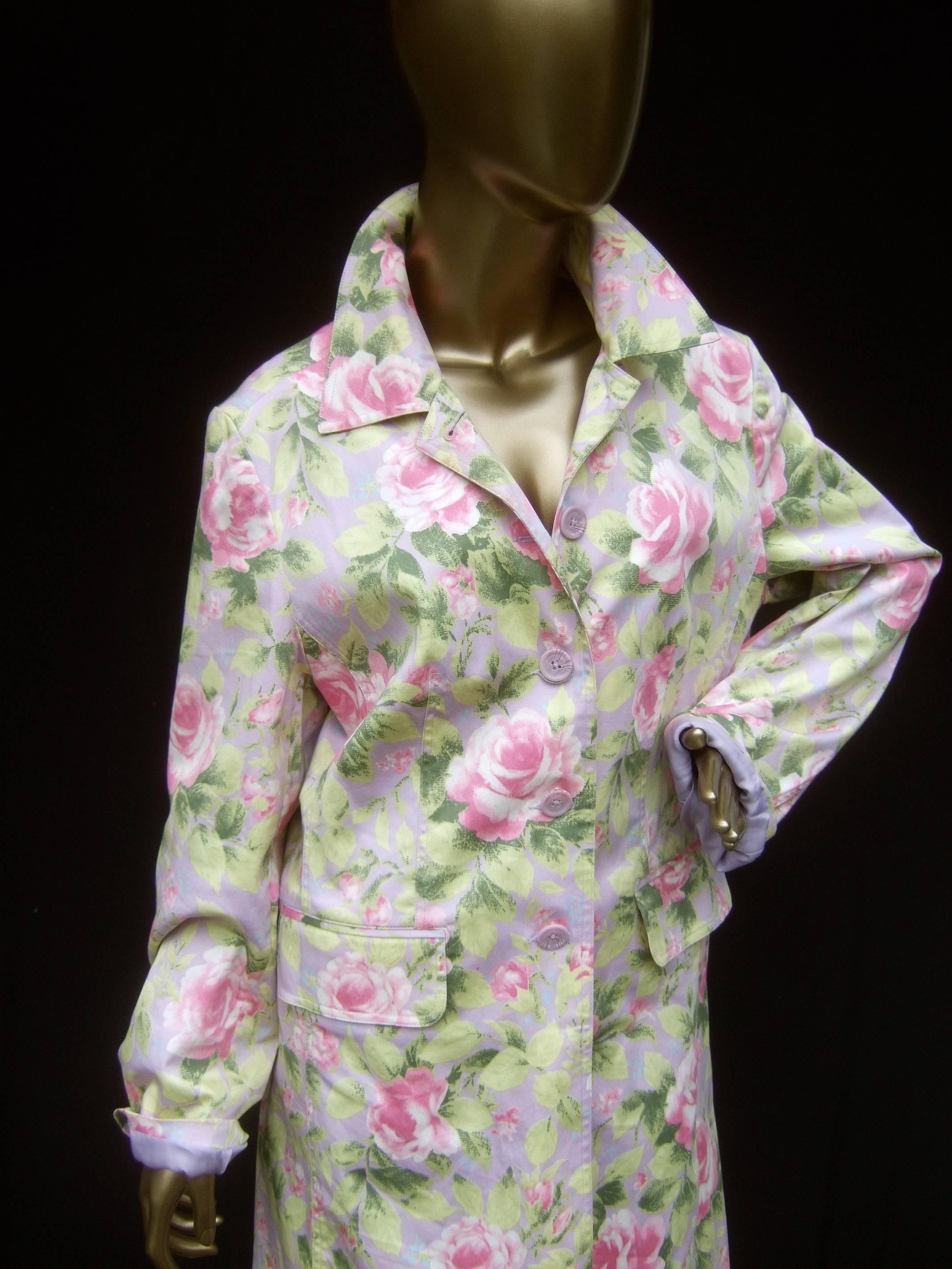 Cotton Pastel Rose Garden Floral Print Coat circa 1990s  2