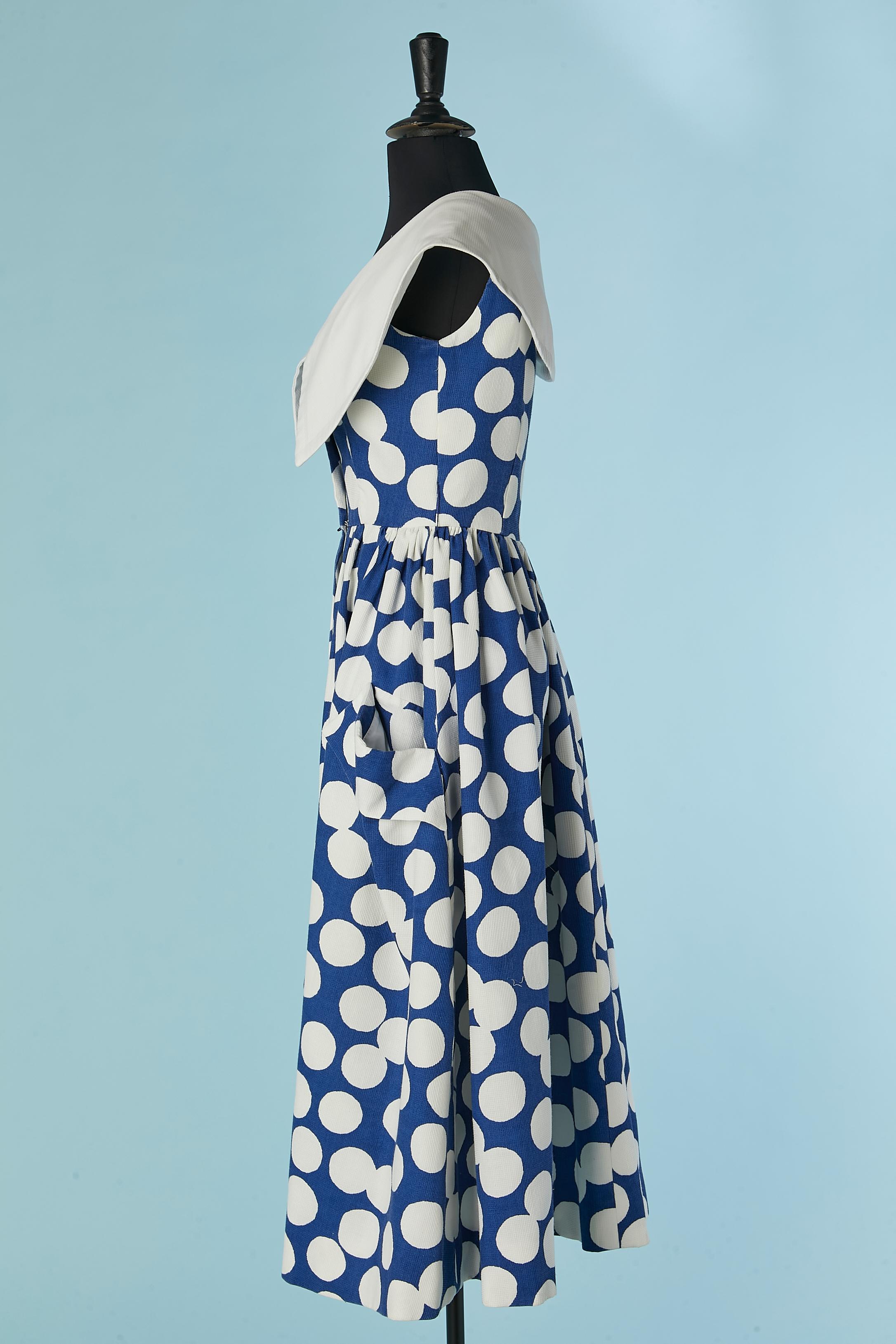 Women's Cotton Polka-dots cocktail dress with wide collar Victor Costa for Saks Fifth Av For Sale