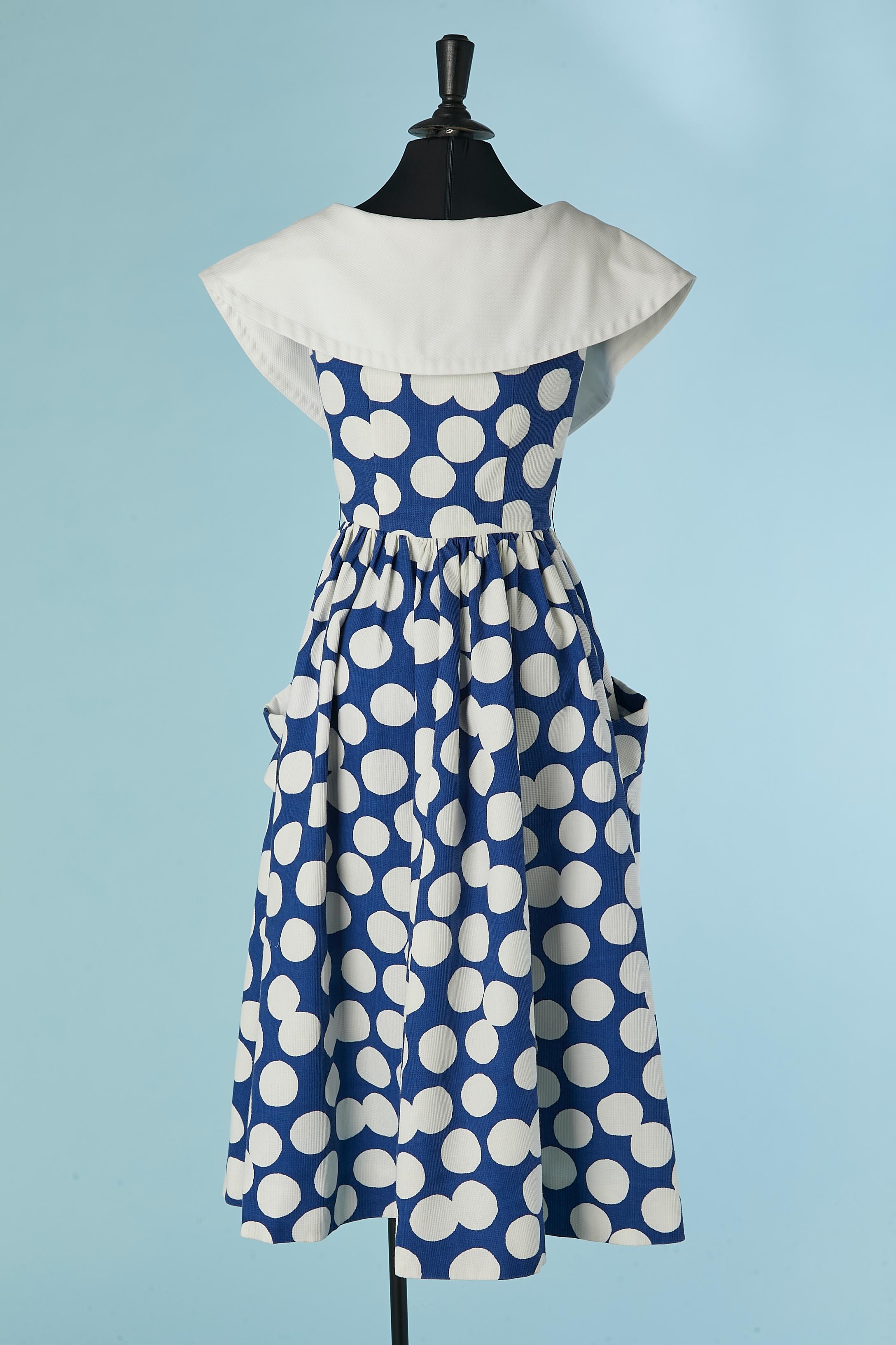 Cotton Polka-dots cocktail dress with wide collar Victor Costa for Saks Fifth Av For Sale 1