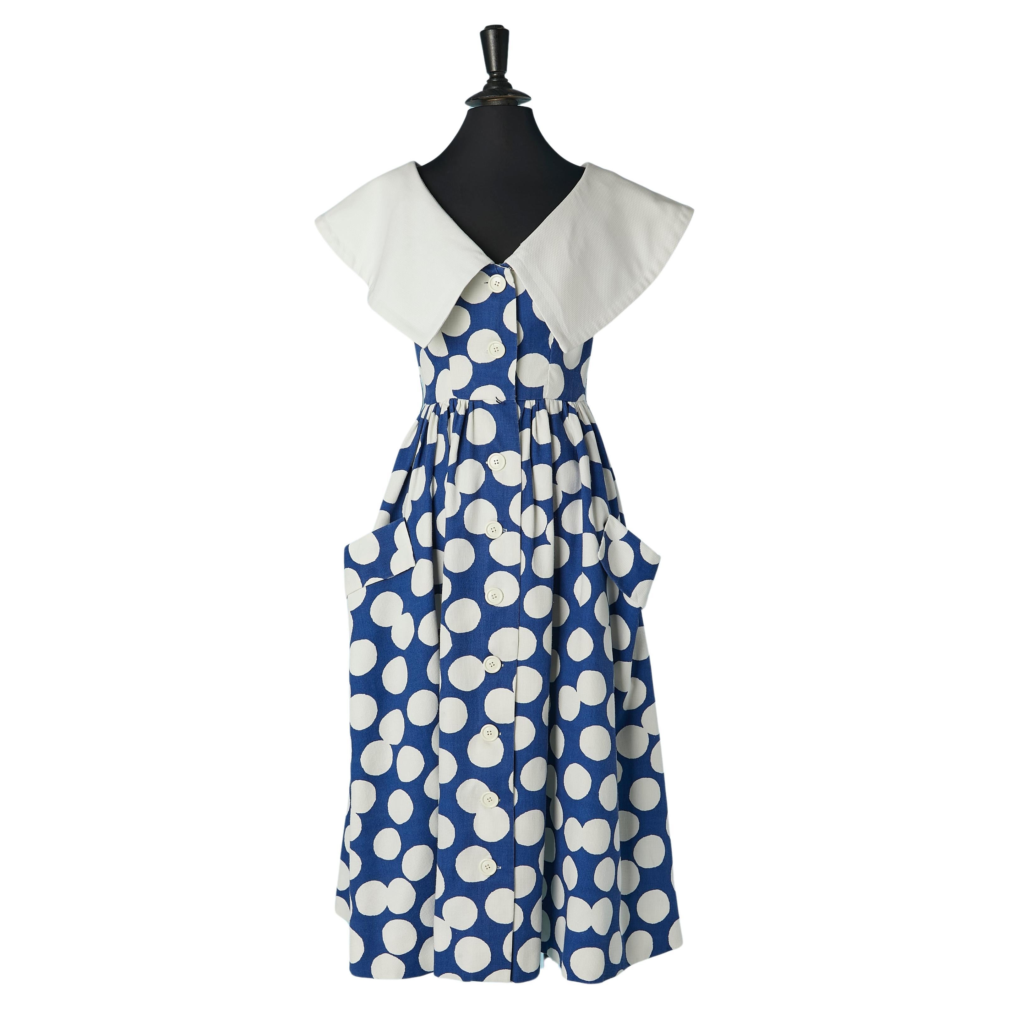 Cotton Polka-dots cocktail dress with wide collar Victor Costa for Saks Fifth Av For Sale