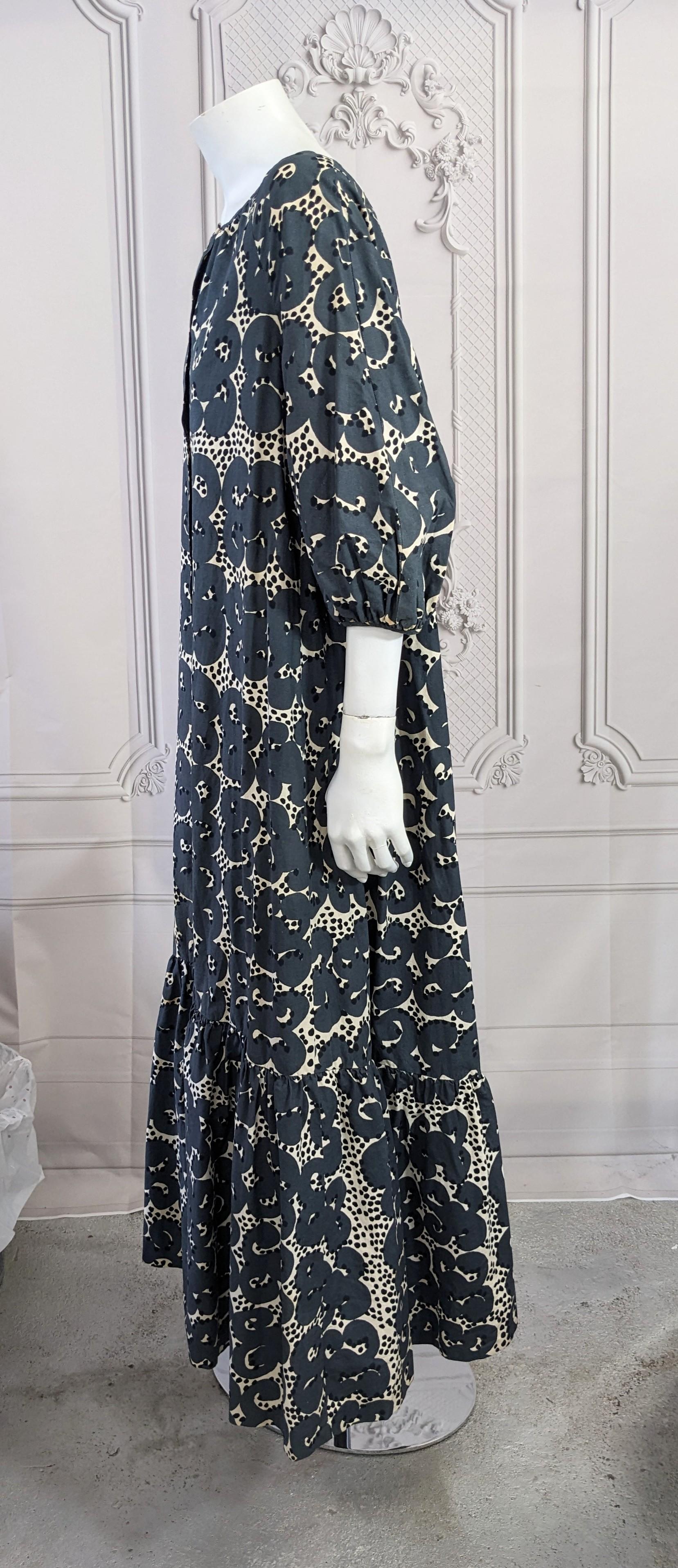 Cotton Poplin Marimekko Maxi Ruffle Dress In Good Condition For Sale In New York, NY