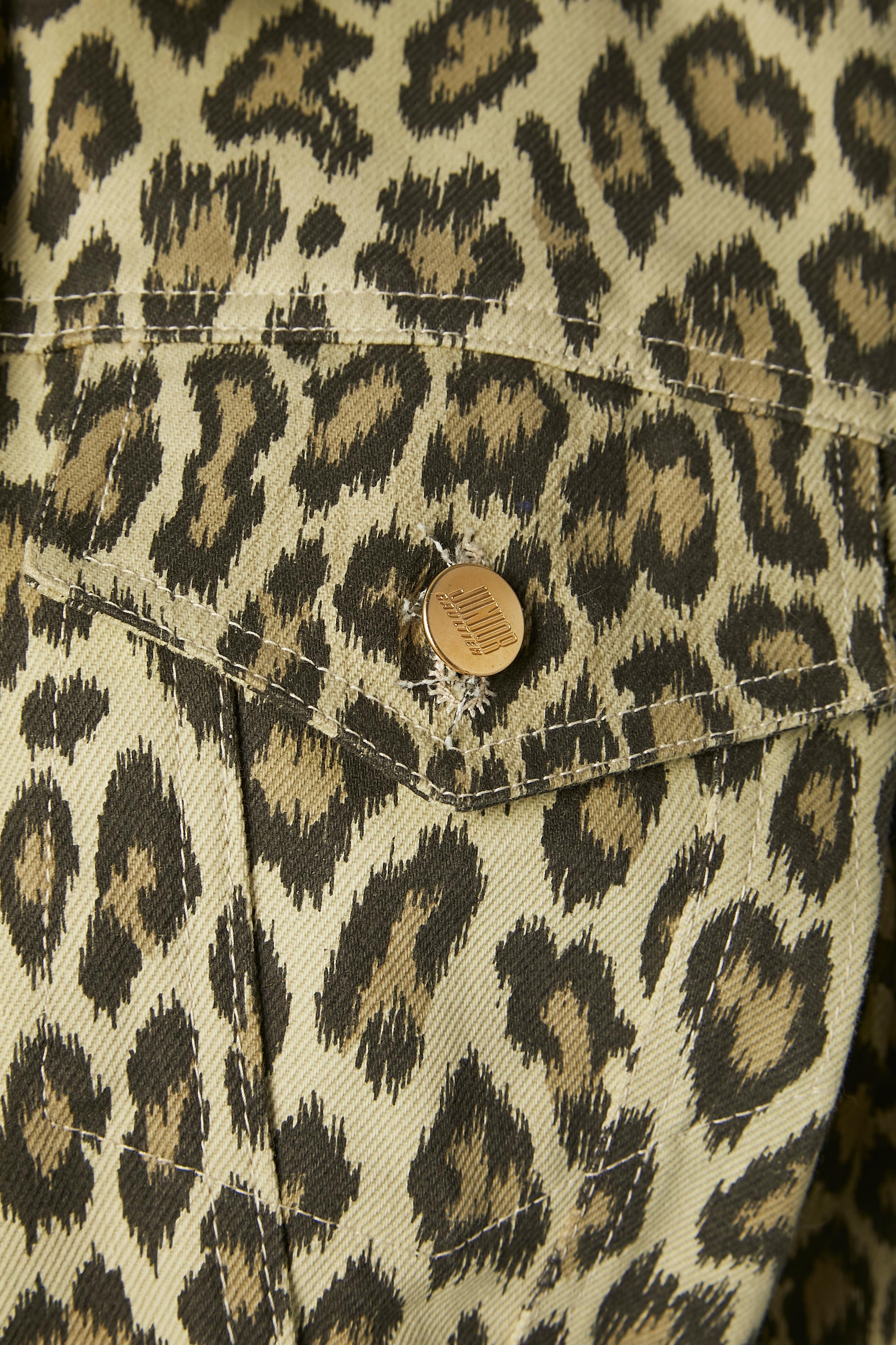 Black Cotton printed jacket with leopard print Gaultier Junior Circa 1990 For Sale