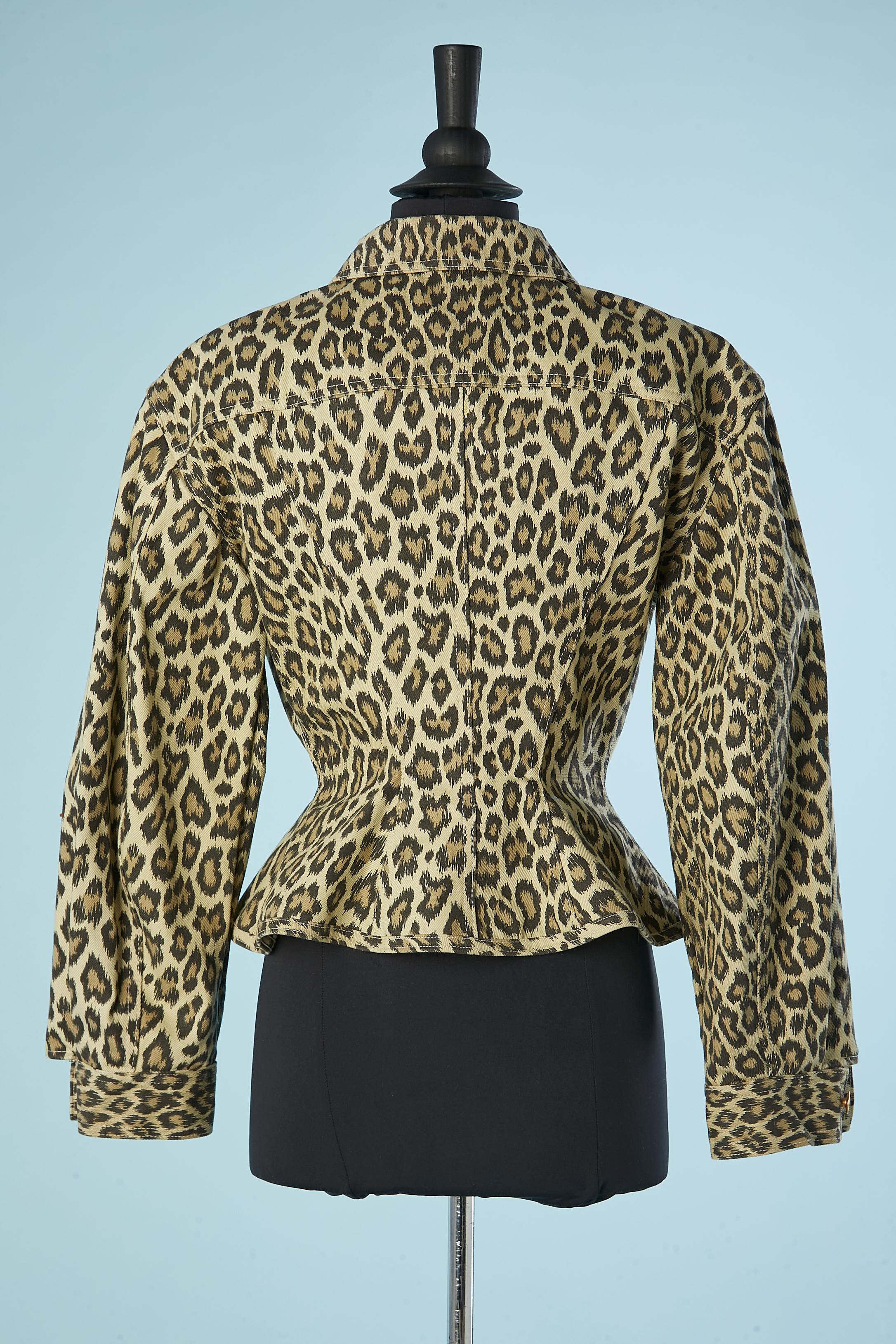 Cotton printed jacket with leopard print Gaultier Junior Circa 1990 For Sale 1