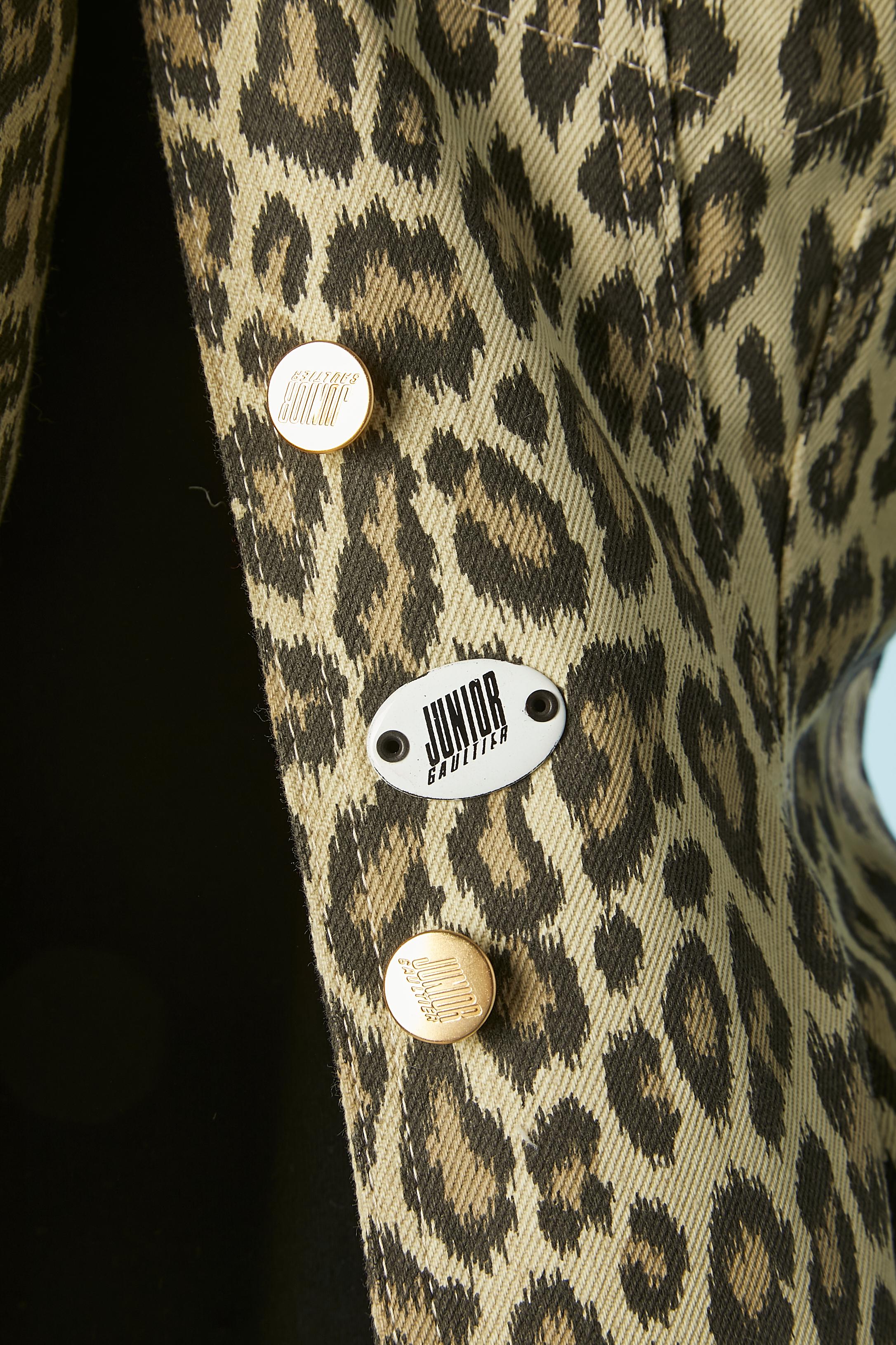 Cotton printed jacket with leopard print Gaultier Junior Circa 1990 For Sale 2