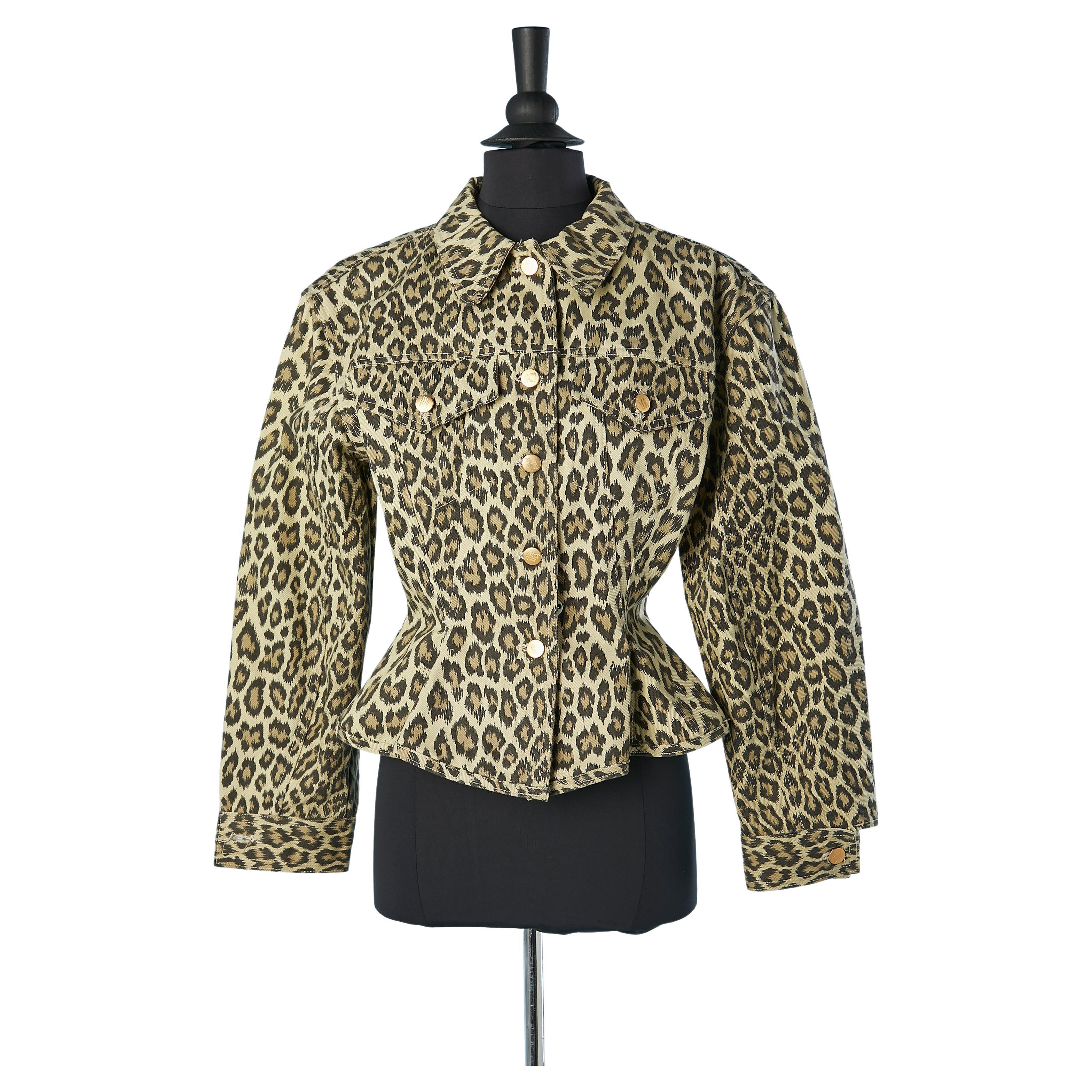 Cotton printed jacket with leopard print Gaultier Junior Circa 1990 For Sale