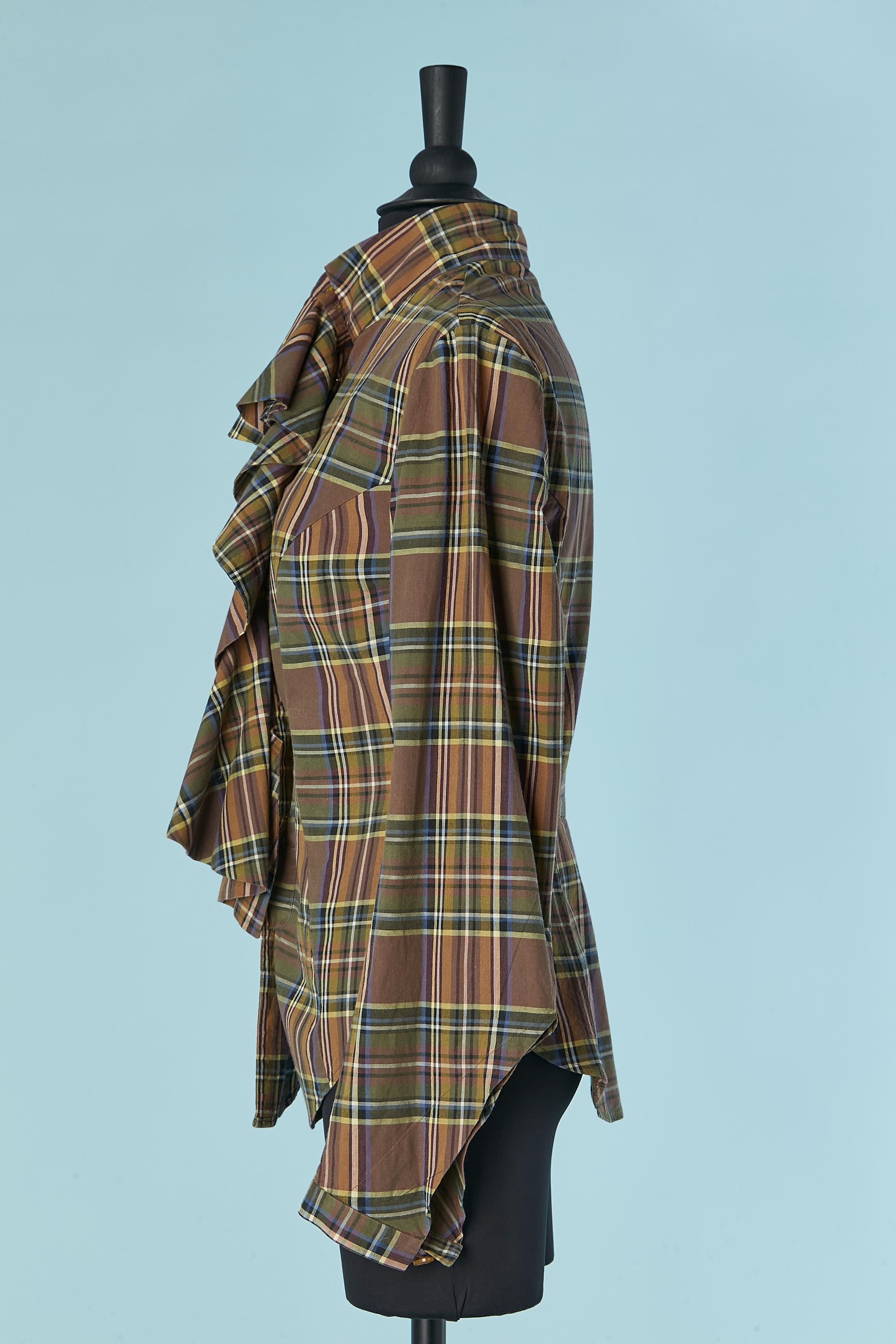 Black Cotton shirt with check pattern and ruffles jabot Vivienne Westwood Red Label For Sale