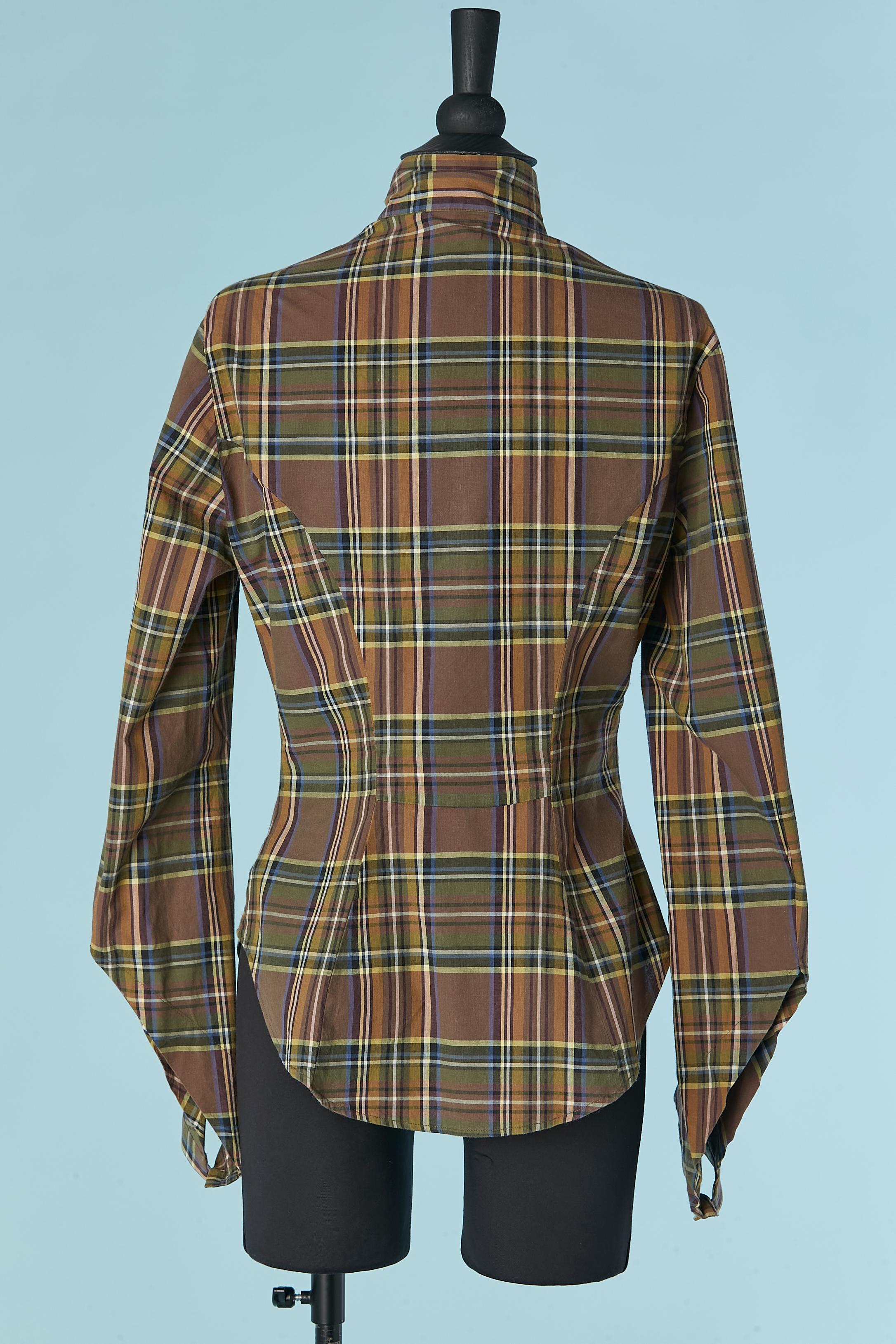 Women's Cotton shirt with check pattern and ruffles jabot Vivienne Westwood Red Label For Sale