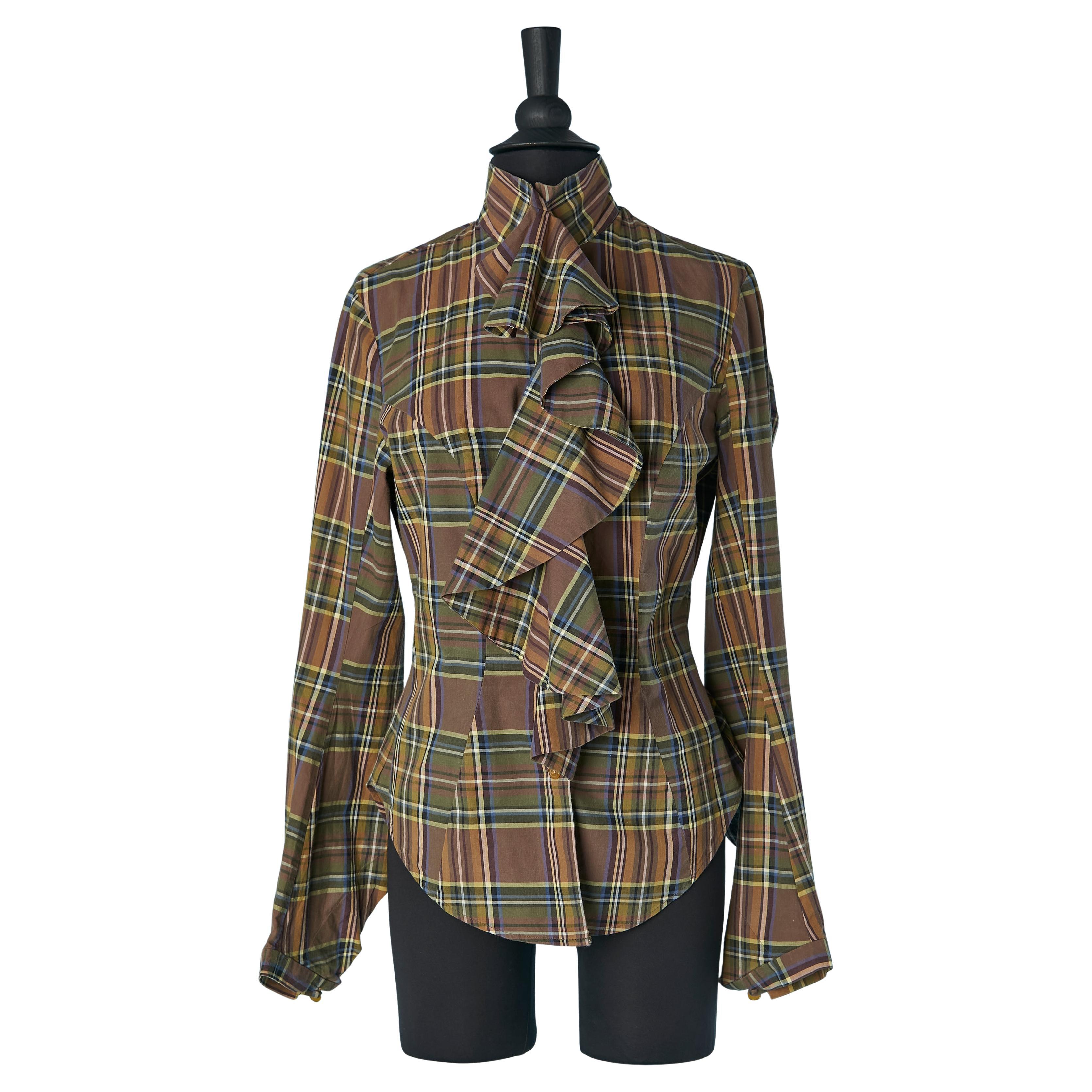 Cotton shirt with check pattern and ruffles jabot Vivienne Westwood Red Label For Sale