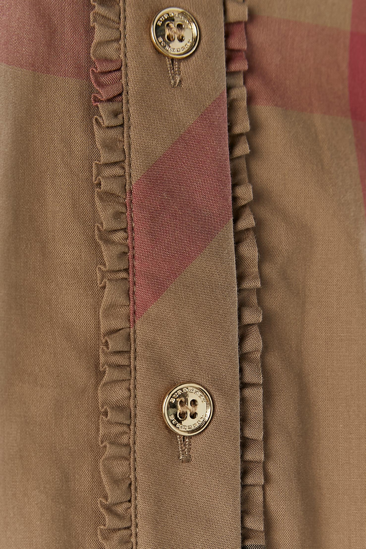 Brown Cotton shirt with jabot and check pattern BURBERRY For Sale