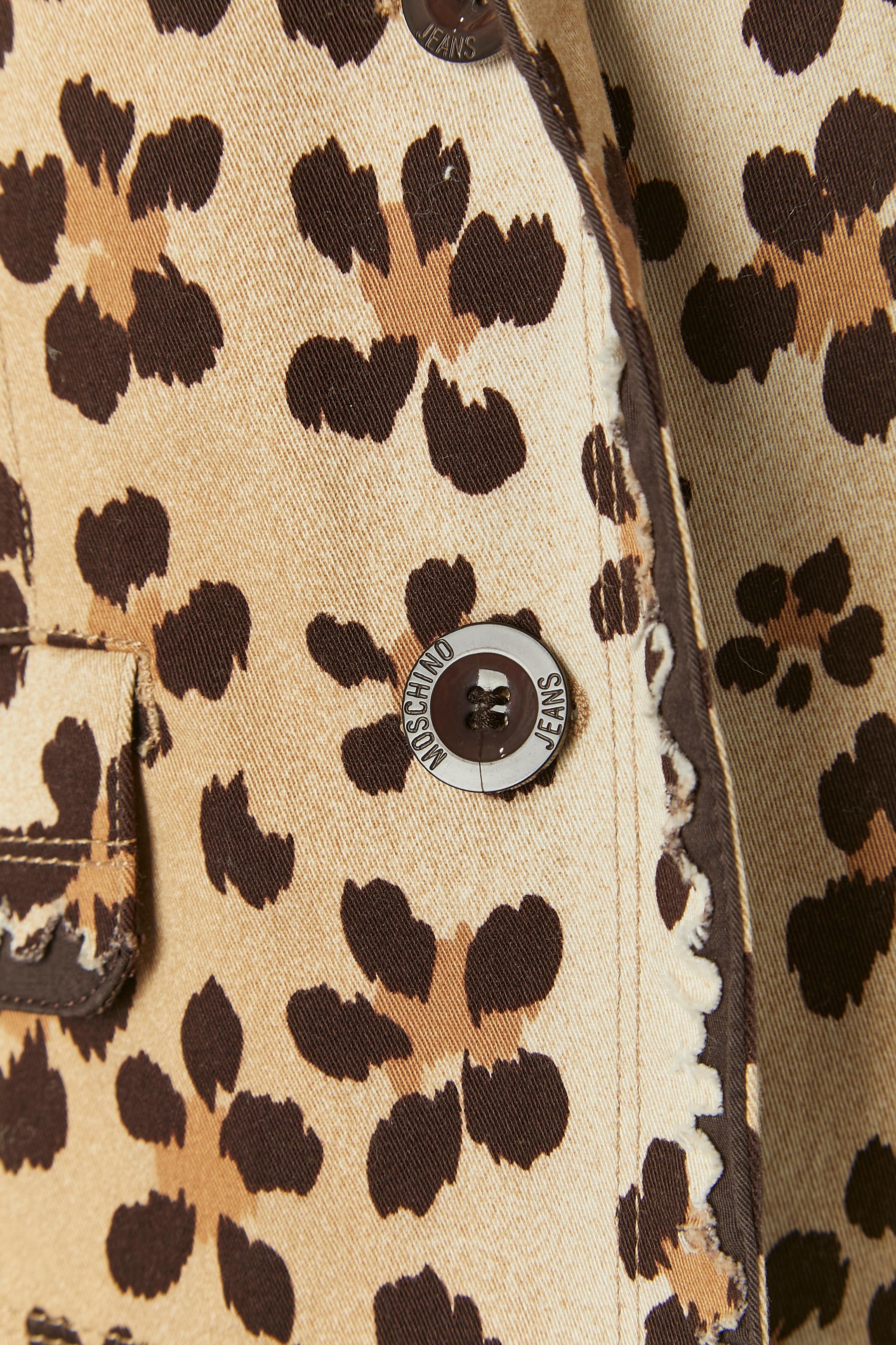 Nero Giacca monopetto in cotone con stampa leopardo su Moschino Jeans in vendita