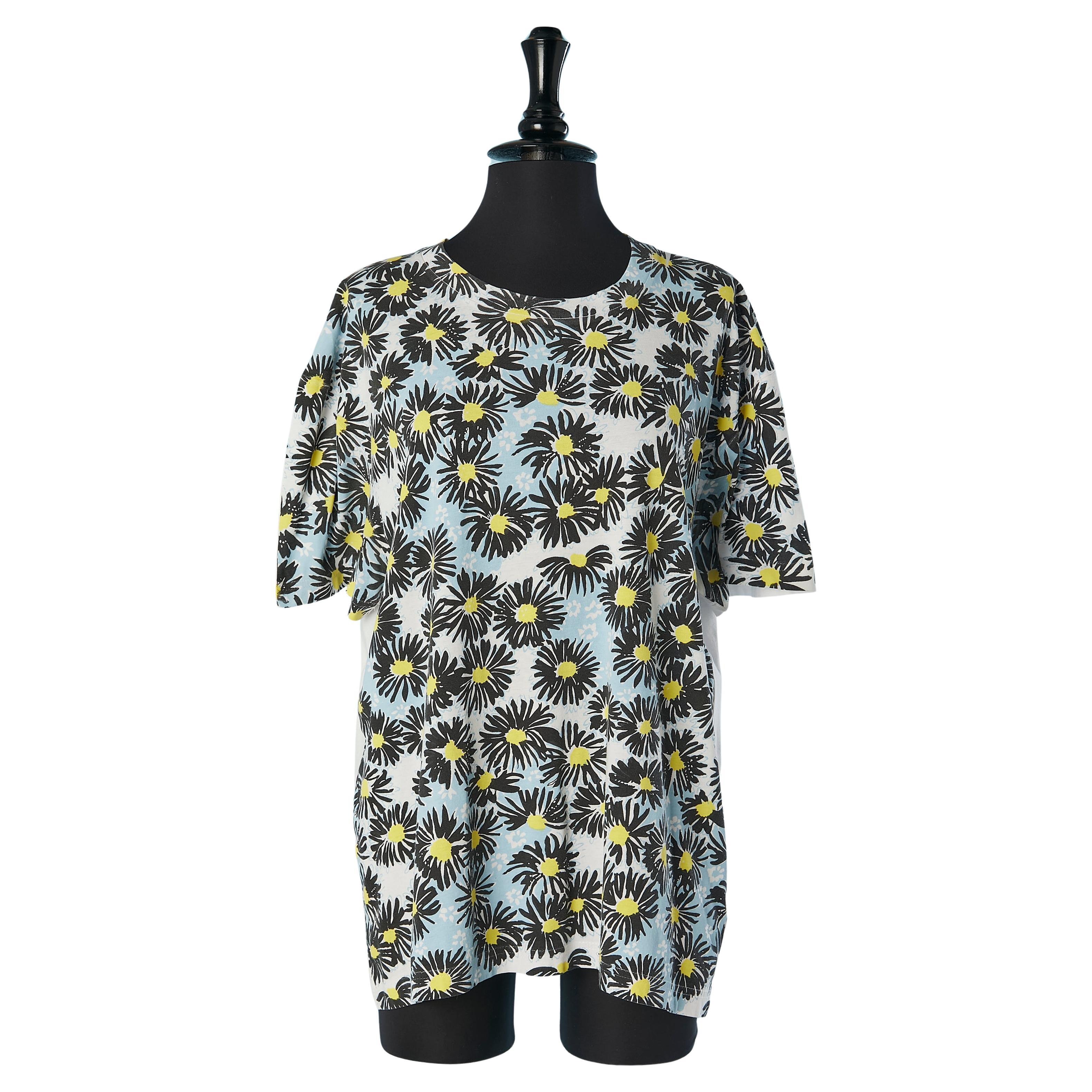 Tee-shirt en coton avec impression de fleurs sur le devant PRADA