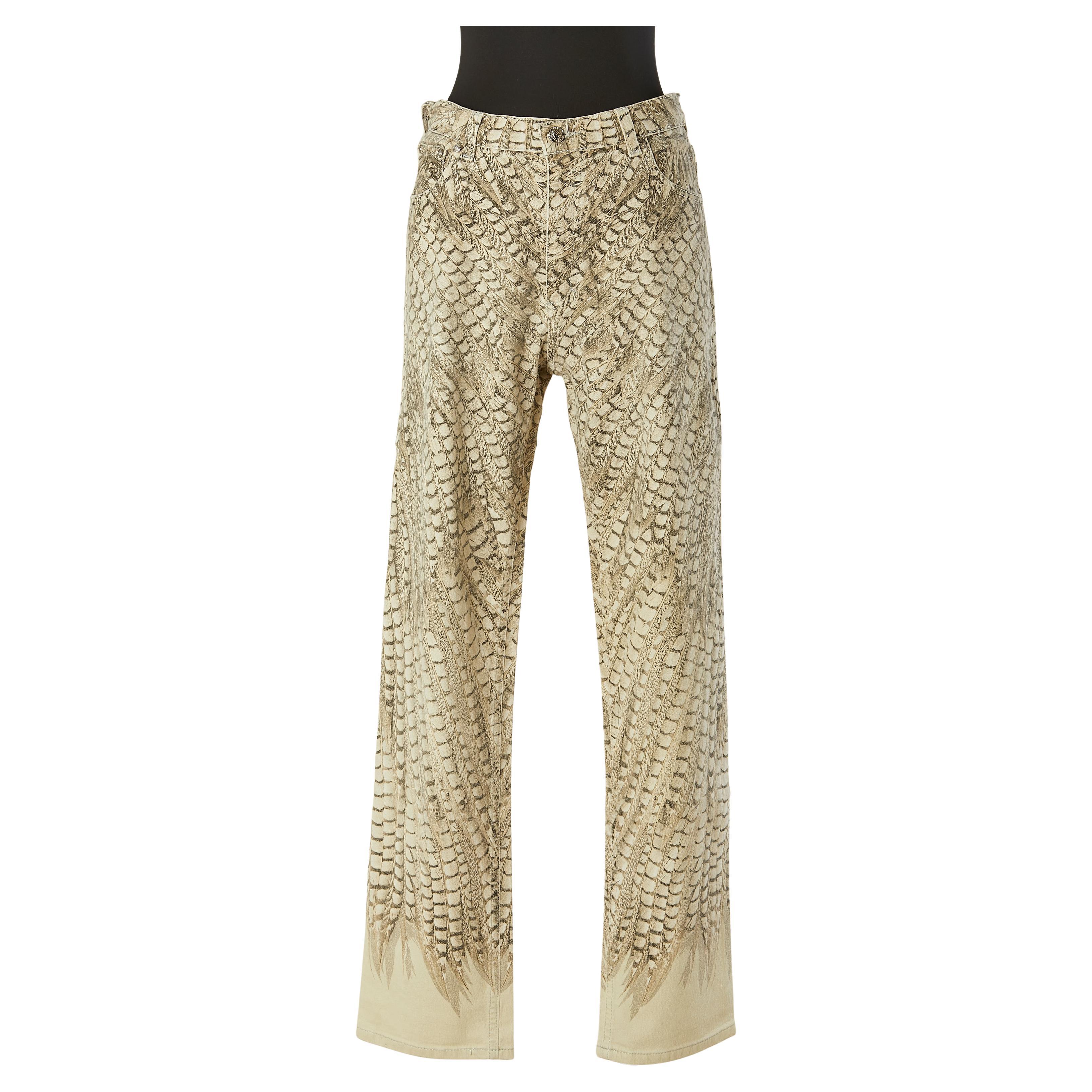 Pantaloni in cotone con stampa di piume ROBERTO CAVALLI