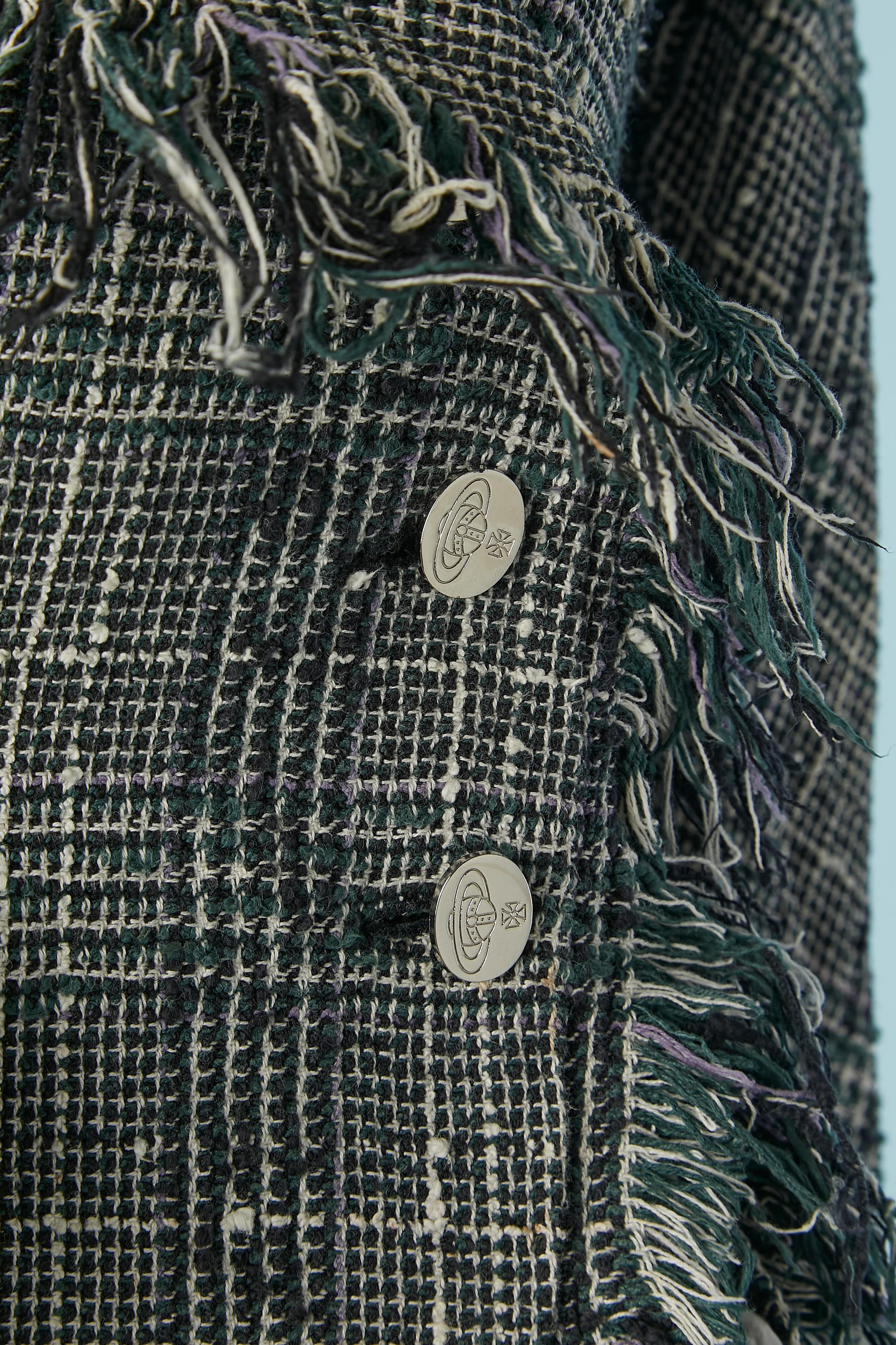 Cotton tweed skirt suit with fringes edges Vivian Westwood Gold Label  In Excellent Condition For Sale In Saint-Ouen-Sur-Seine, FR