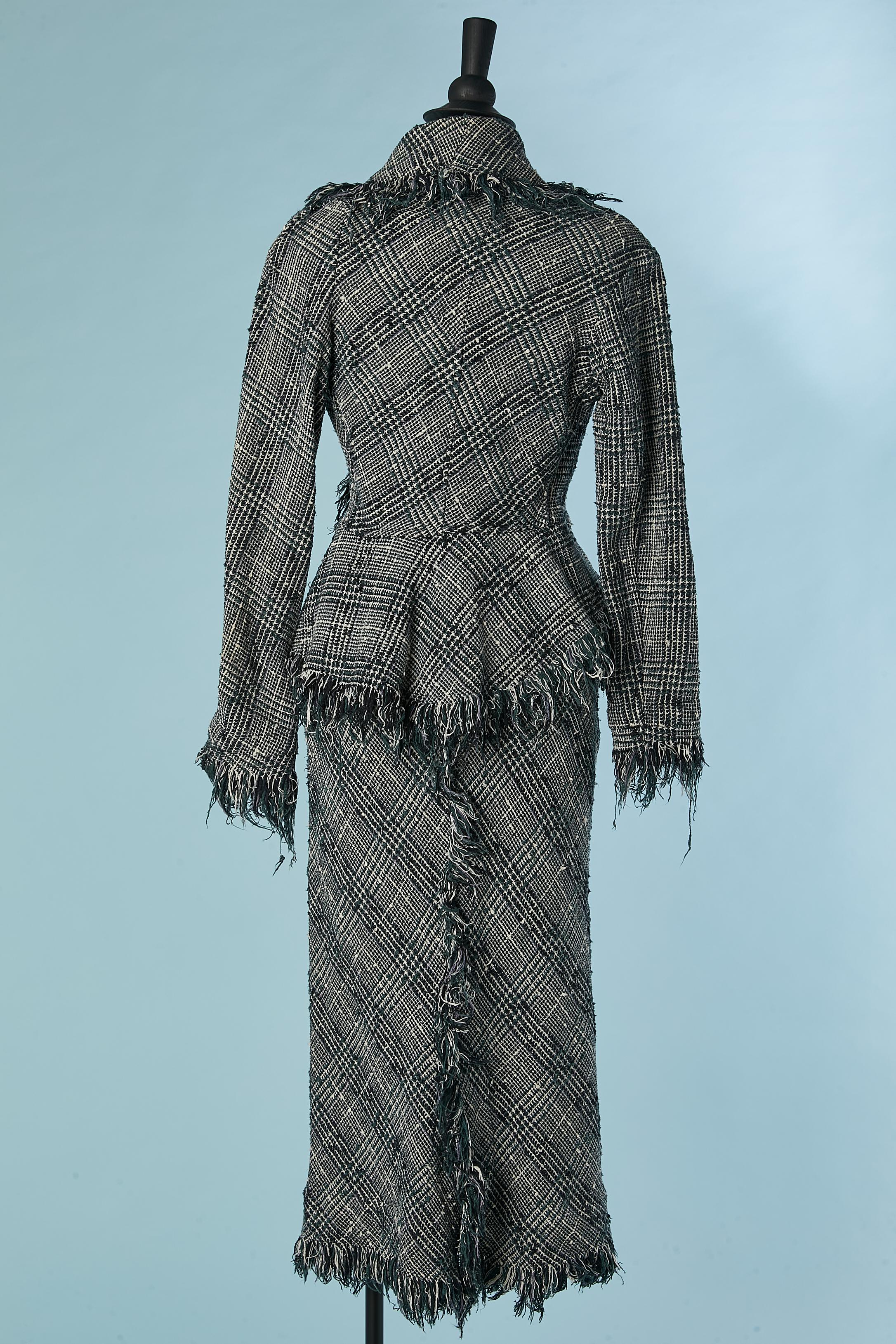 Cotton tweed skirt suit with fringes edges Vivian Westwood Gold Label  For Sale 2