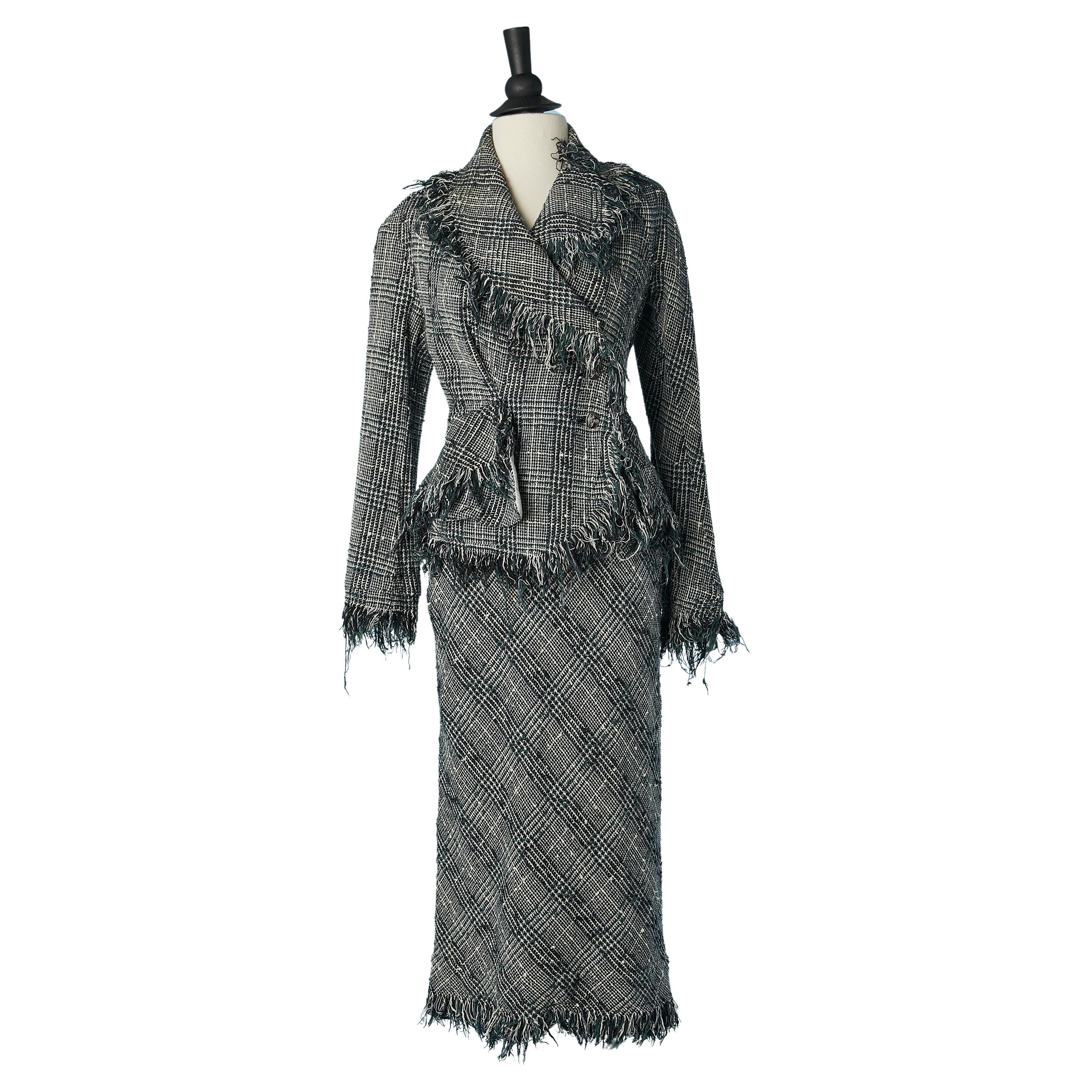Cotton tweed skirt suit with fringes edges Vivian Westwood Gold Label  For Sale