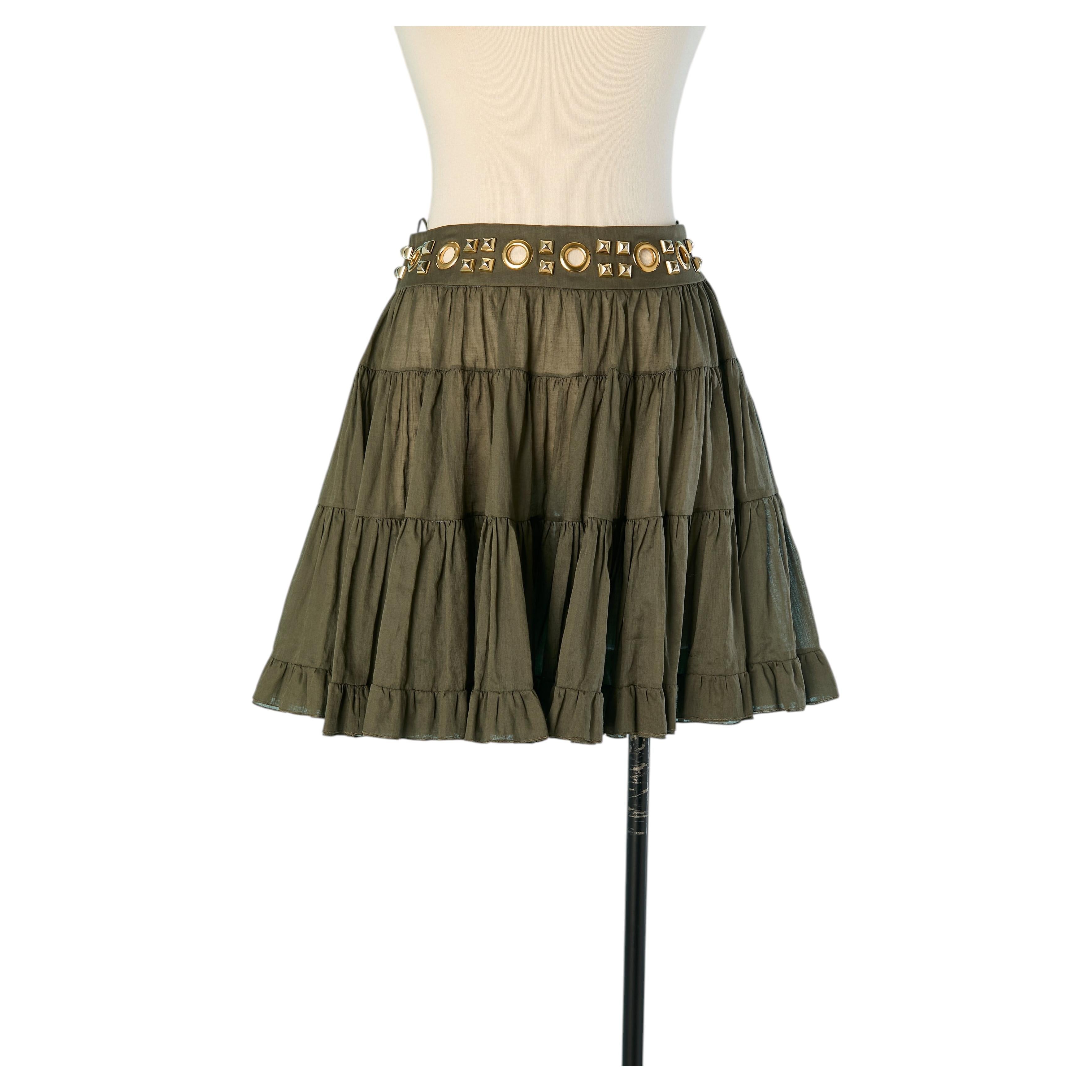Cotton veil mini ruffle skirt with studs and eyelet ALEXANDRE VAUTHIER COUTURE