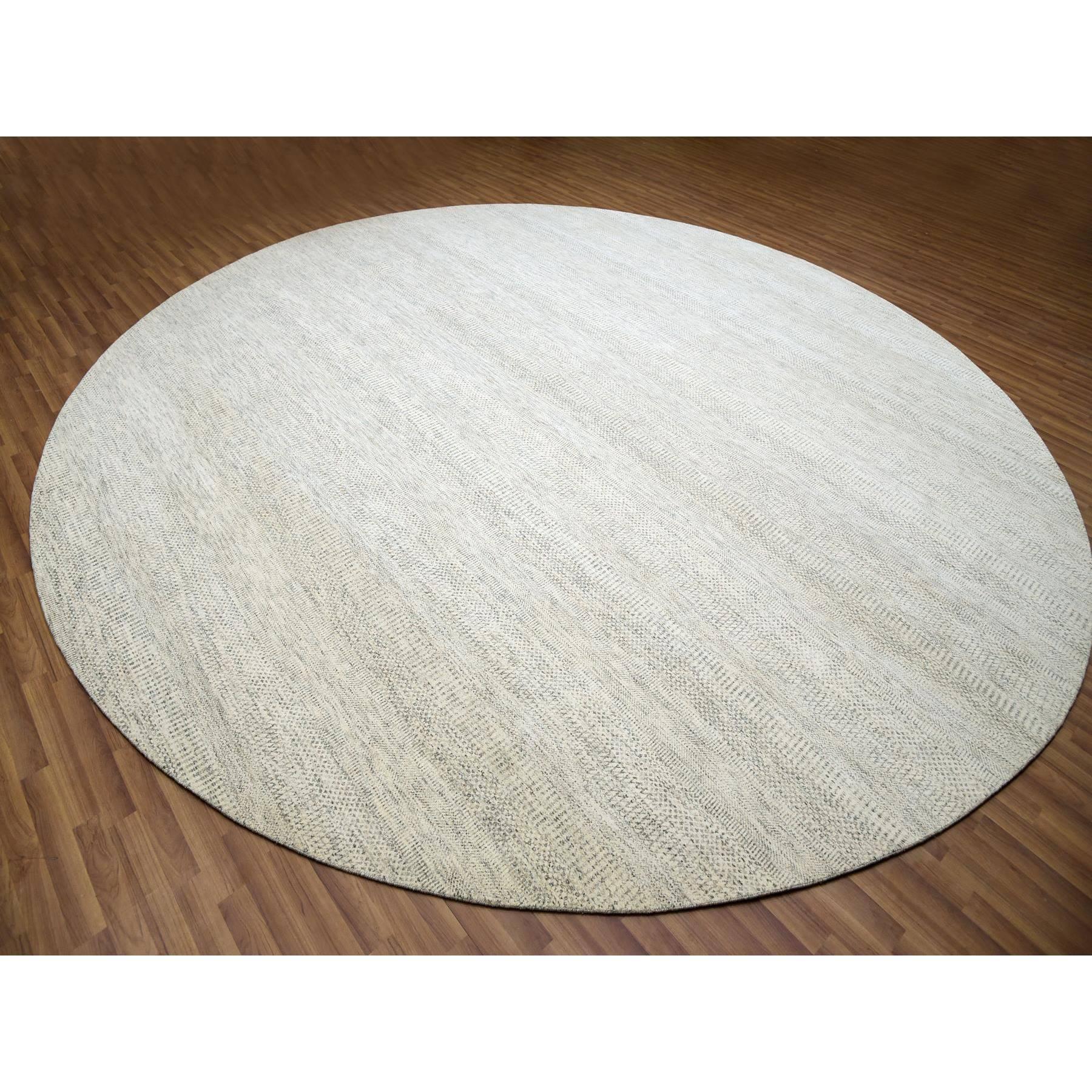 Handgeknüpfter moderner runder Teppich aus Baumwolle und weißer, weicher Wolle in Grasdesign 13'9