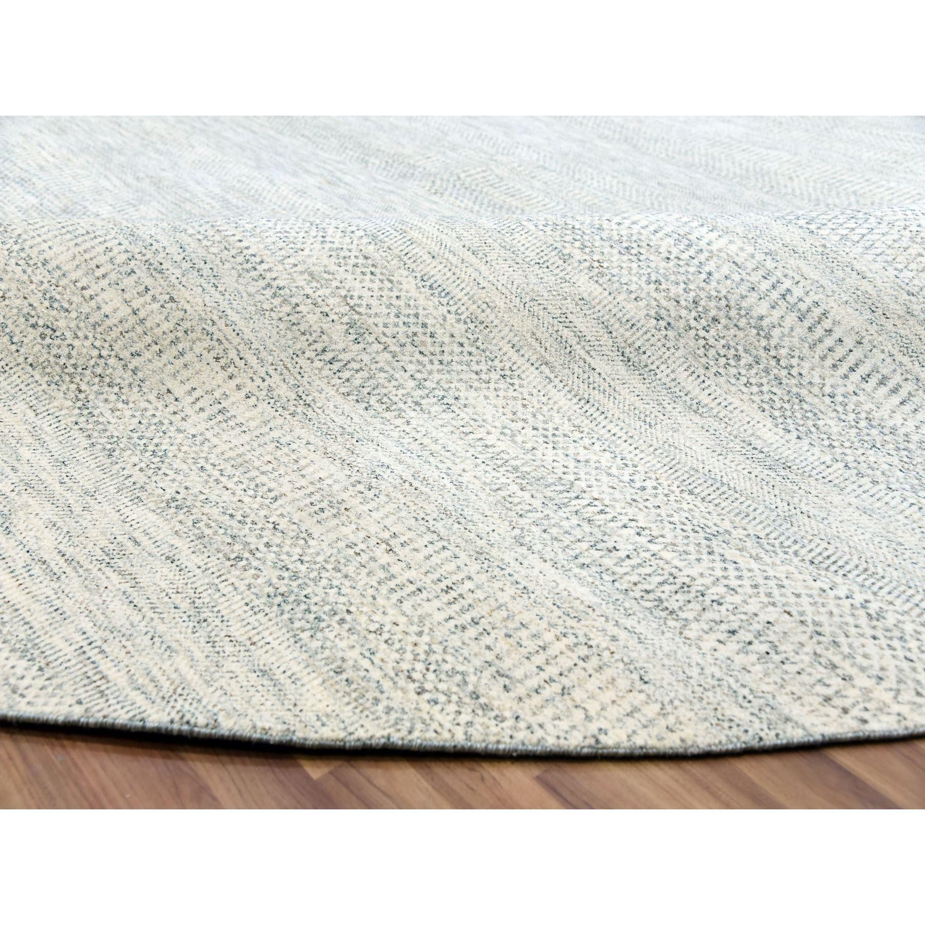 Handgeknüpfter moderner runder Teppich aus Baumwolle und weißer, weicher Wolle in Grasdesign 13'9
