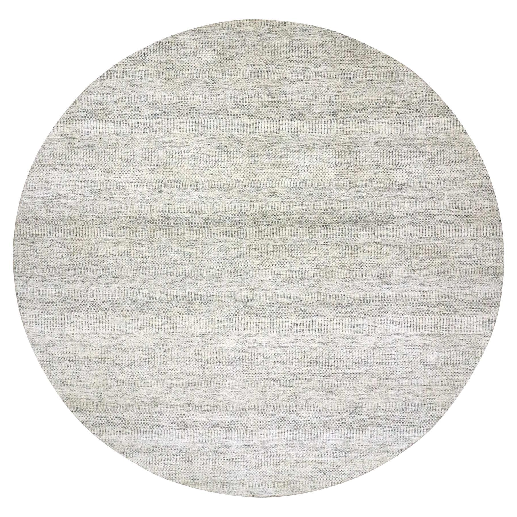 Cotone Bianco Morbido Lana Annodato a Mano Moderno Design Erba Tappeto Rotondo 13'9" x 13'9"