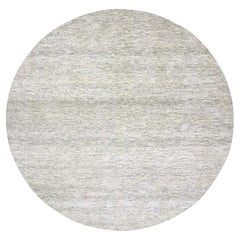 Cotton White Soft Wool Hand Knotted Modern Grass Design Round Rug 13'9" x 13'9"