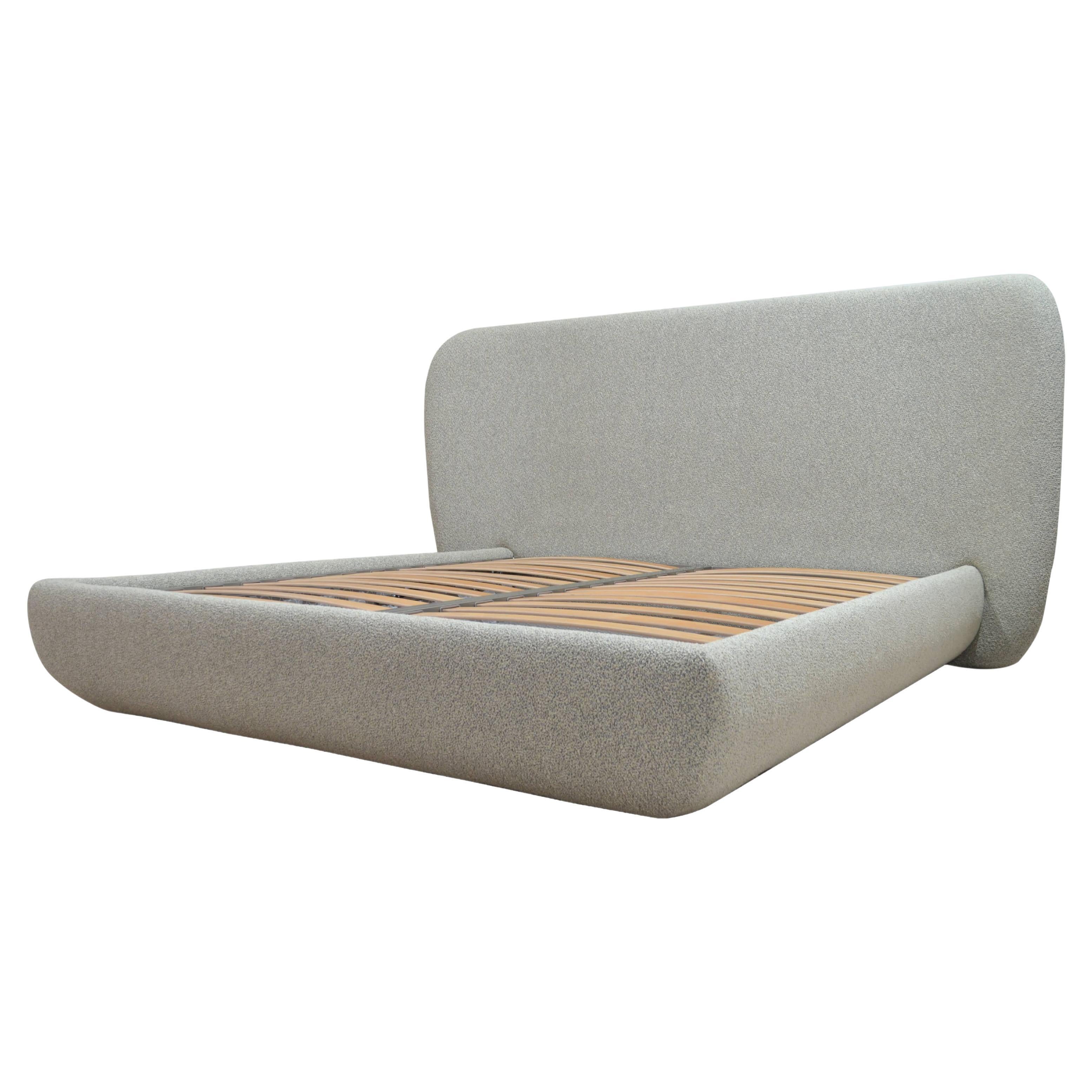 Modern King Size 'Cottonflower' Bed Fully Upholstered In Torri Lana Quinoa Fabric For Sale