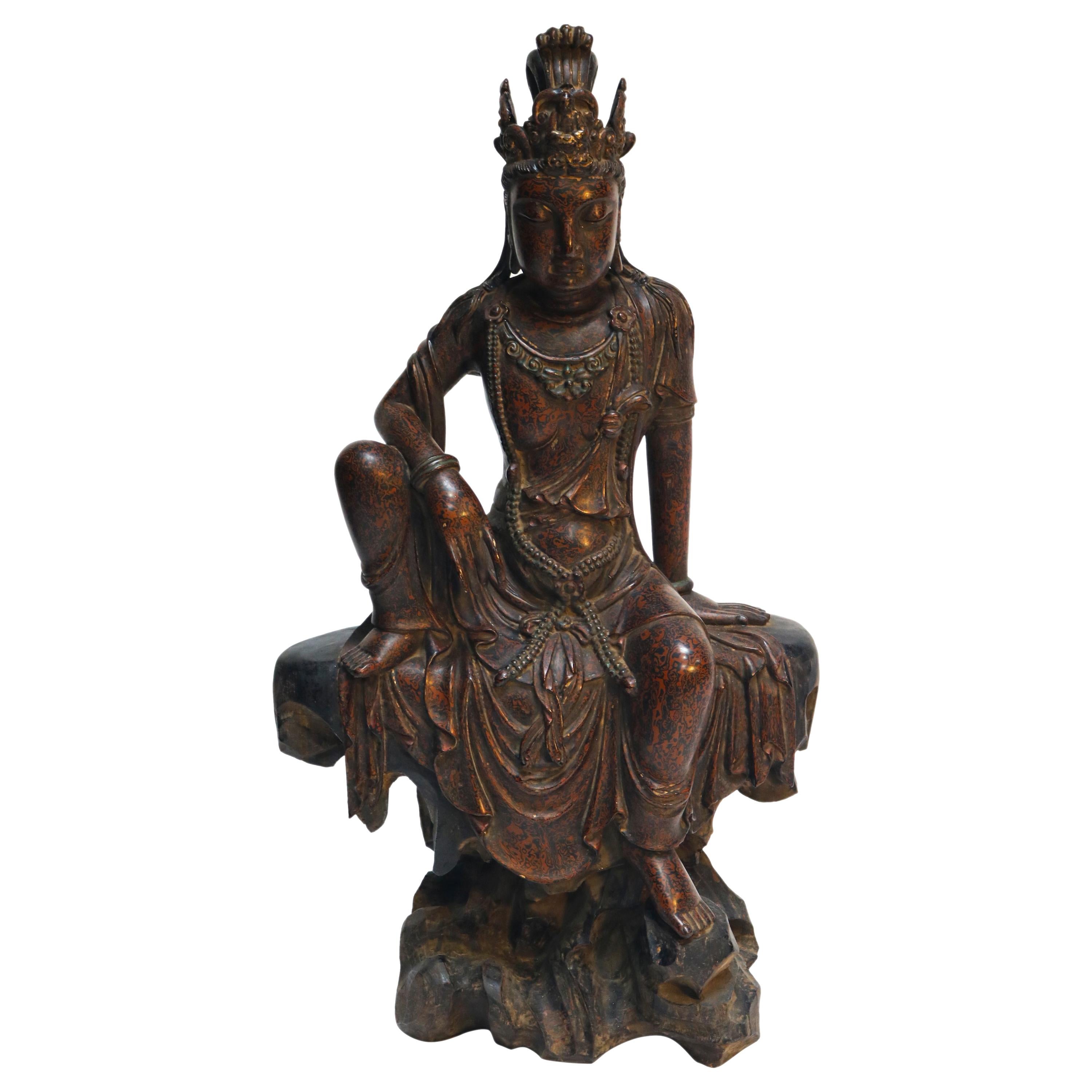 Cottonwood Lacquered Quan Yin from Shanxi Province, China, 19th Century For Sale