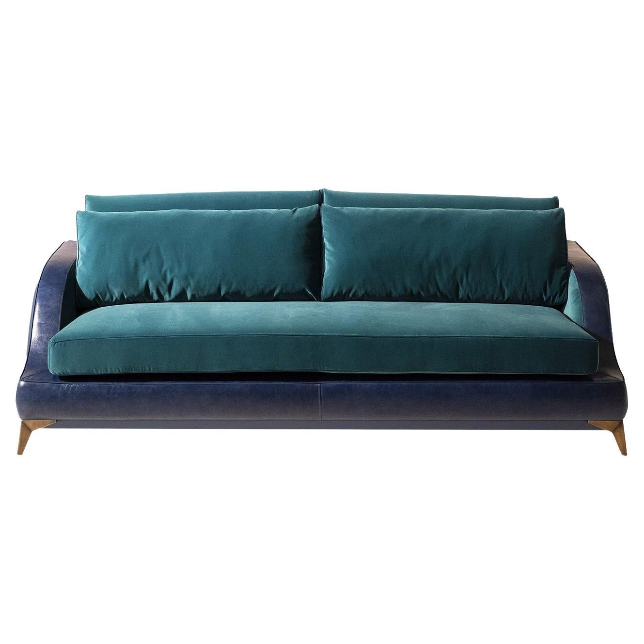 Couch Sofa with Leather and Fabric Combination