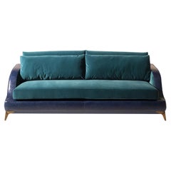 Couch Sofa with Leather and Fabric Combination