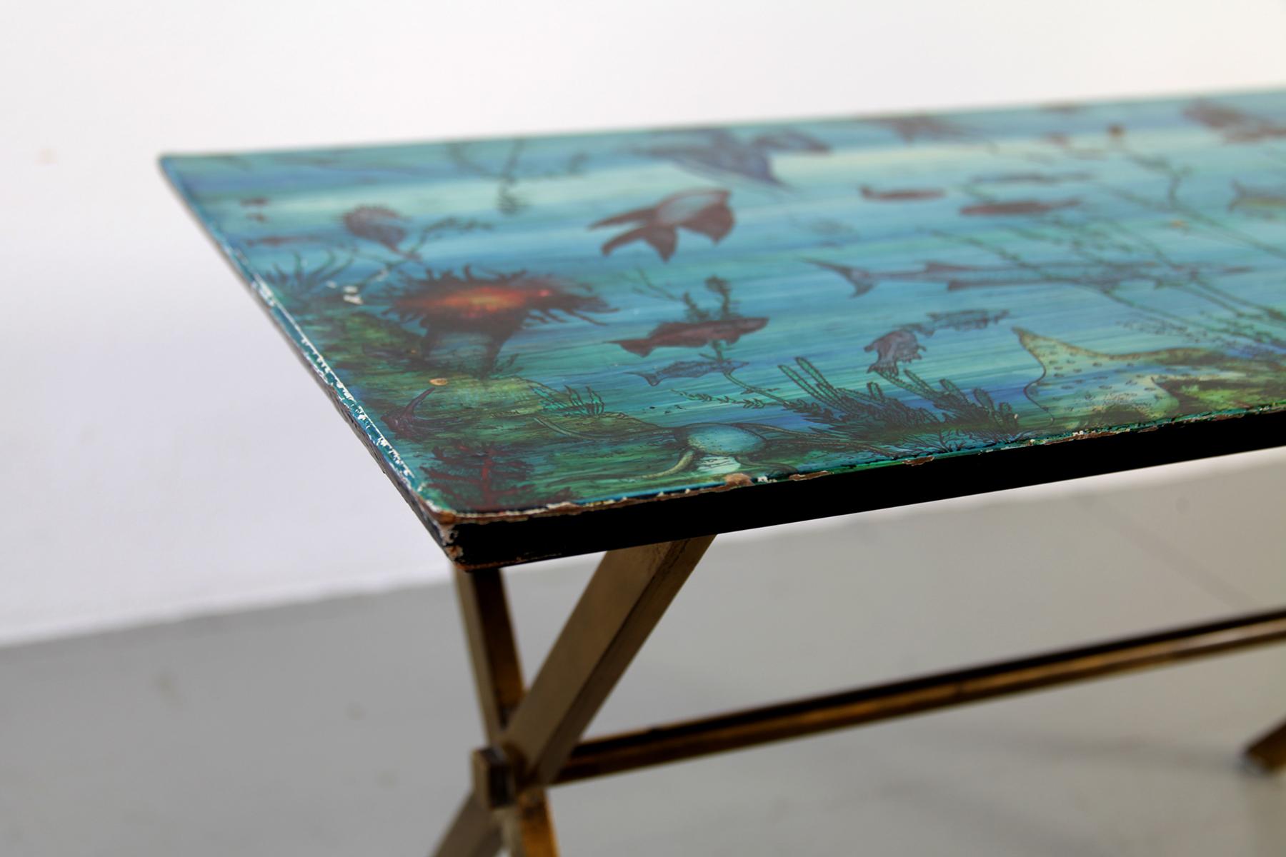 Mid-Century Modern Italian Couch Table with Fish Motives,  1950s