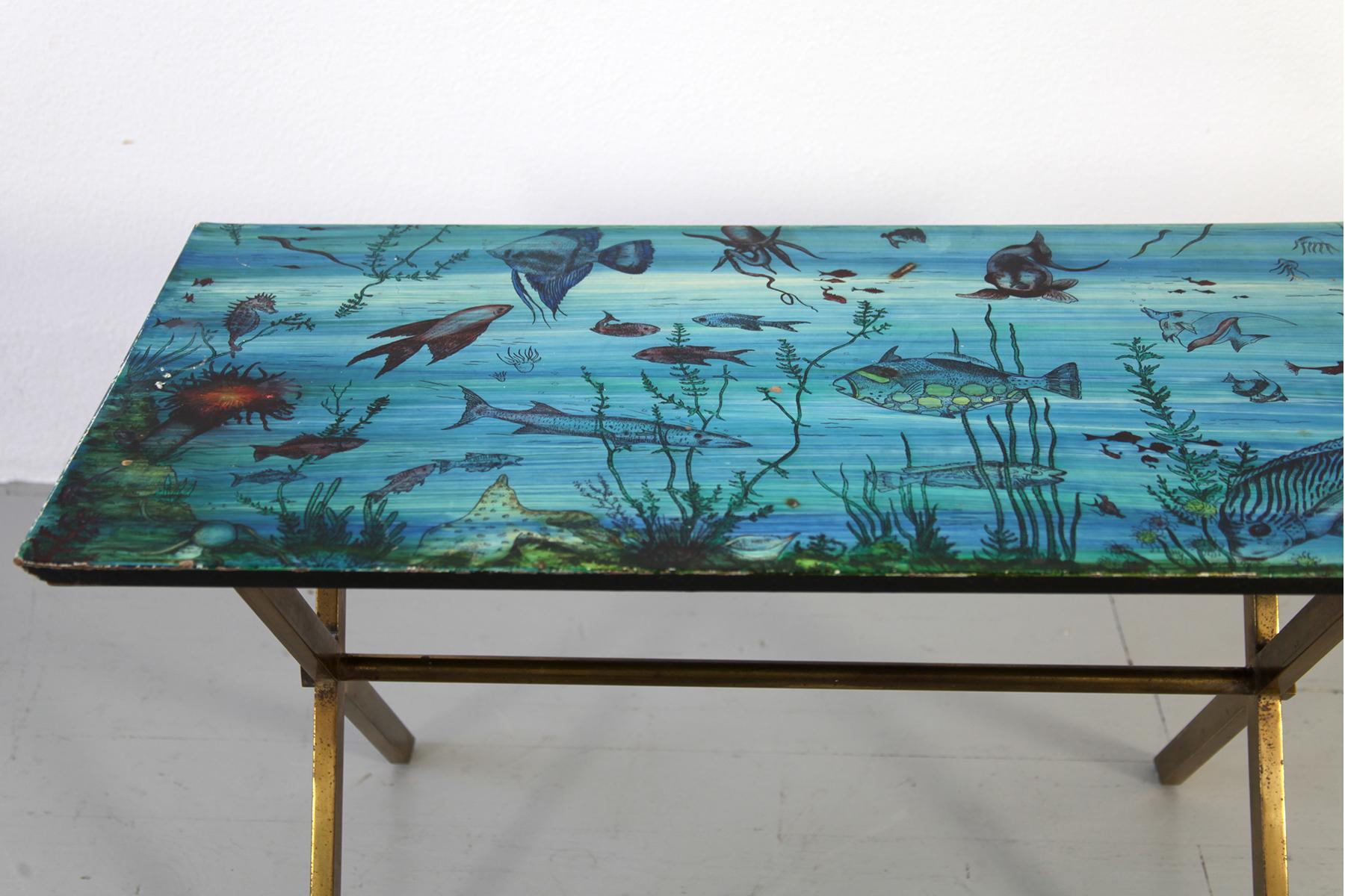 Italian Couch Table with Fish Motives,  1950s 1