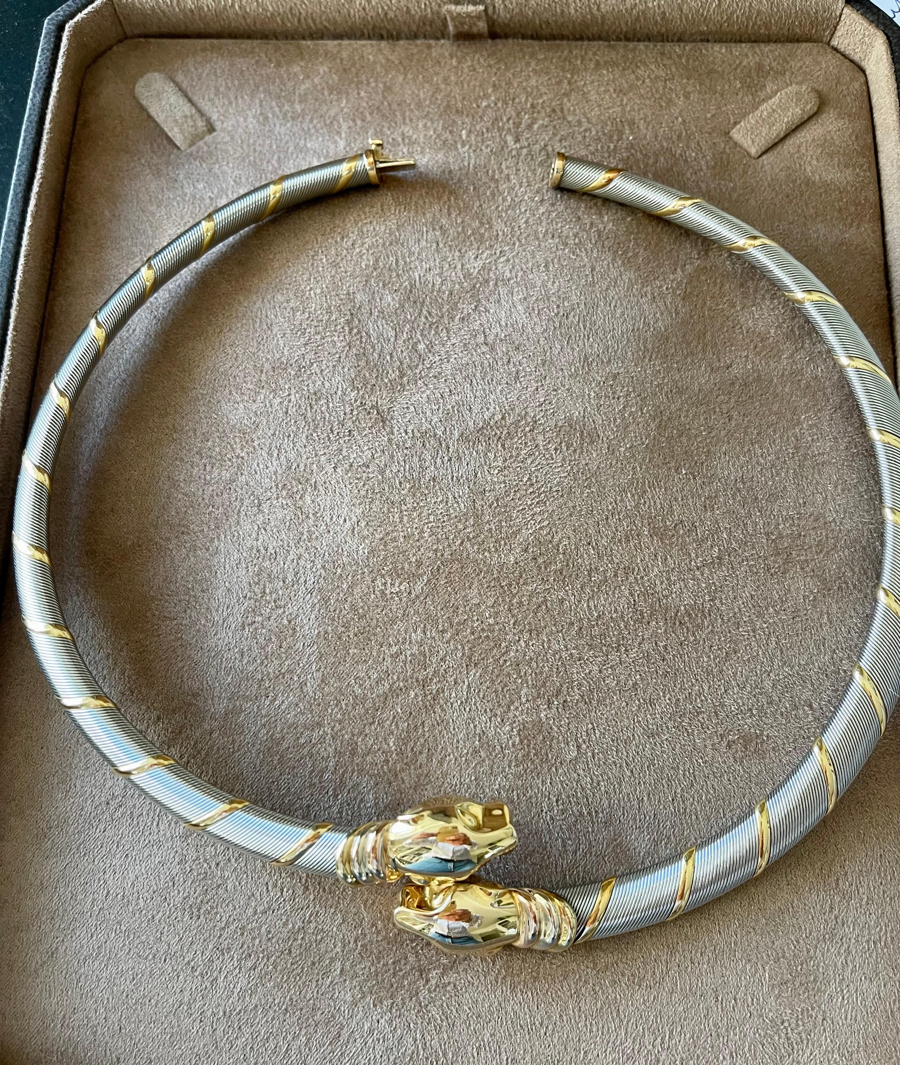 Contemporary Cougar Cartier Necklace Panther necklace yellow white rose Gold stainless steel For Sale