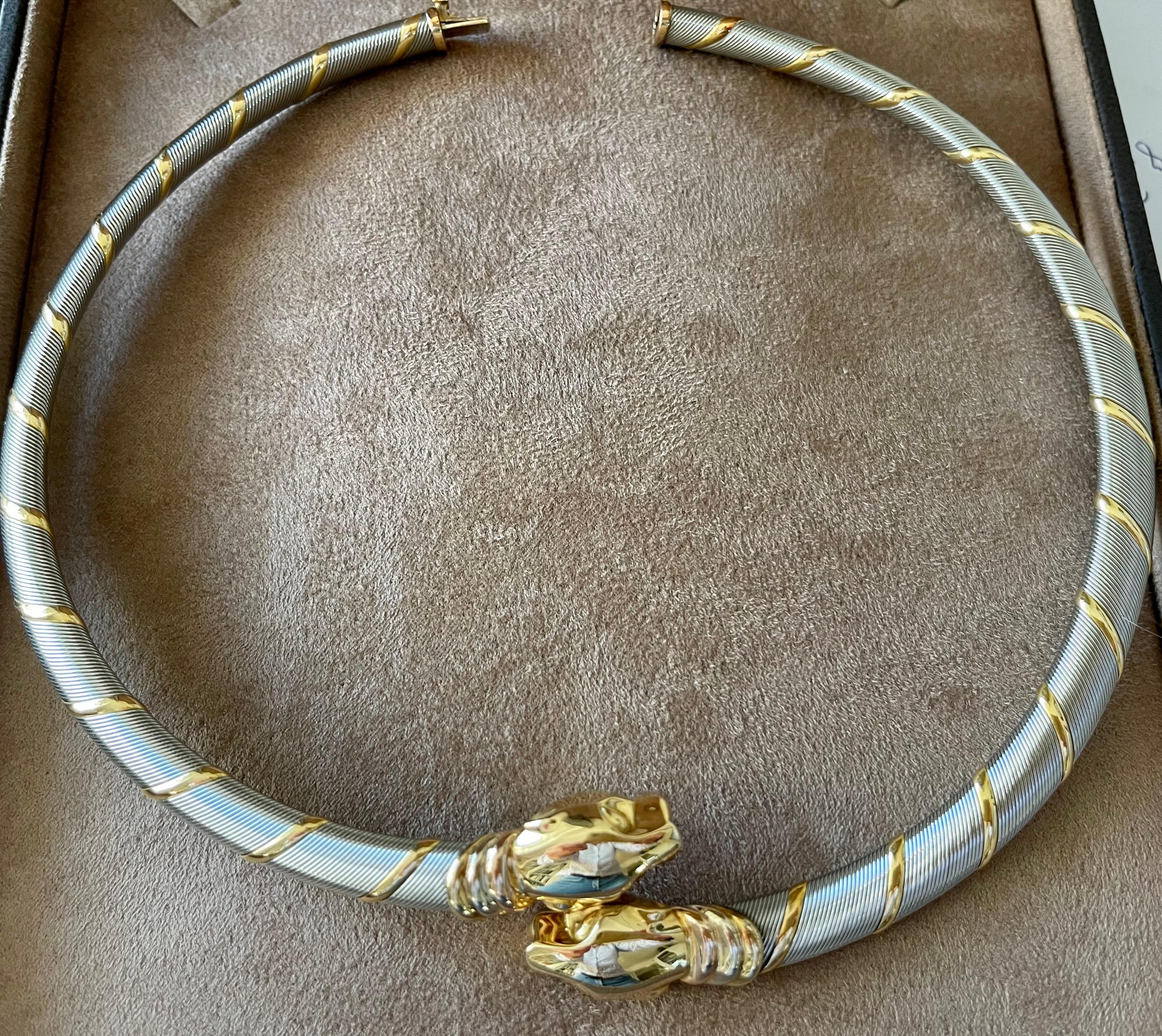 Cougar Cartier Necklace Panther necklace yellow white rose Gold stainless steel In Good Condition For Sale In Zurich, Zollstrasse