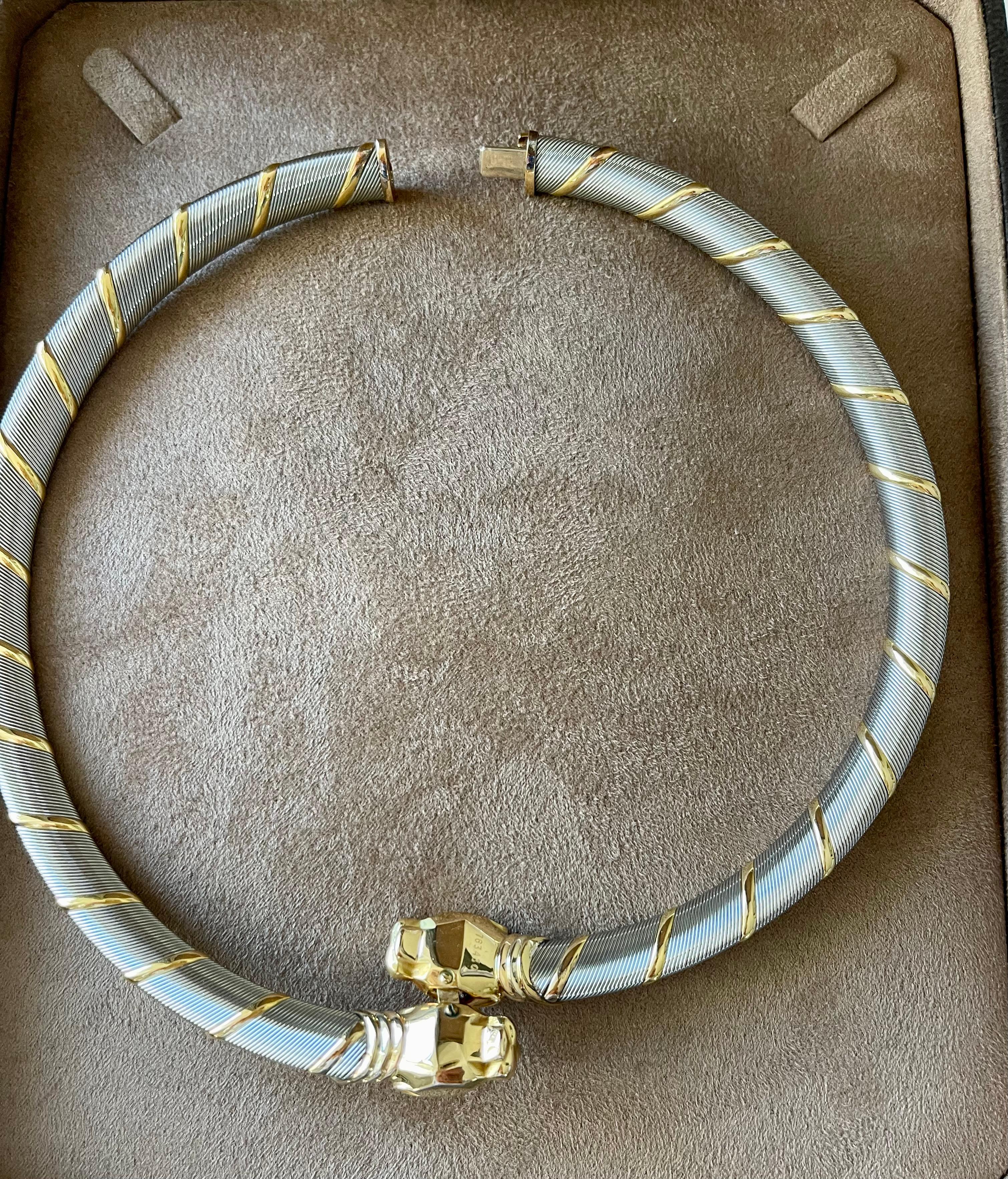 Cougar Cartier Halskette Panther Halskette gelb weiß rose Gold Edelstahl im Angebot 1