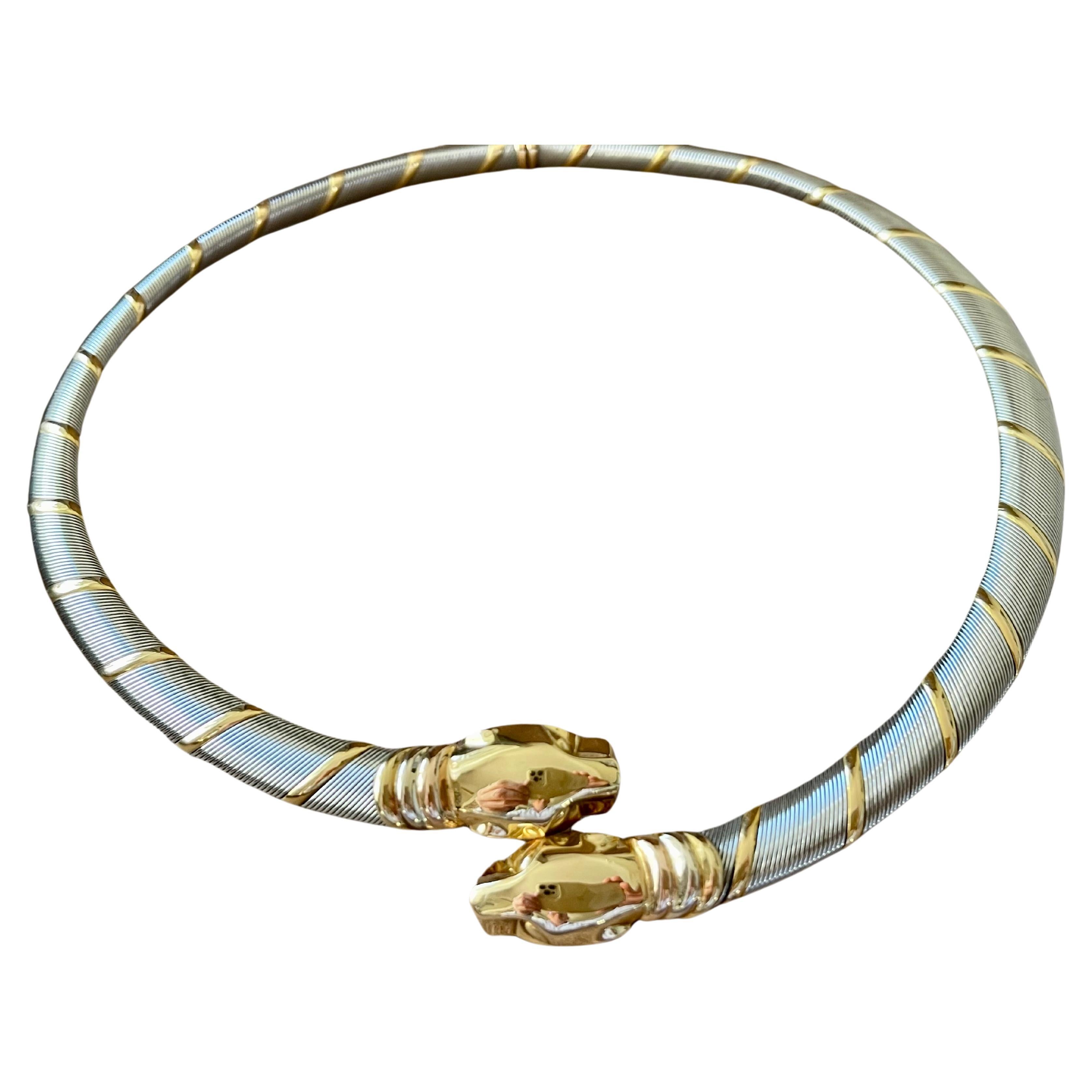 Cougar Cartier Halskette Panther Halskette gelb weiß rose Gold Edelstahl im Angebot
