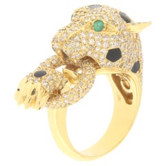 Cougar Diamonds Emeralds 18 Karat Yellow Gold Diamonds Cocktail Ring