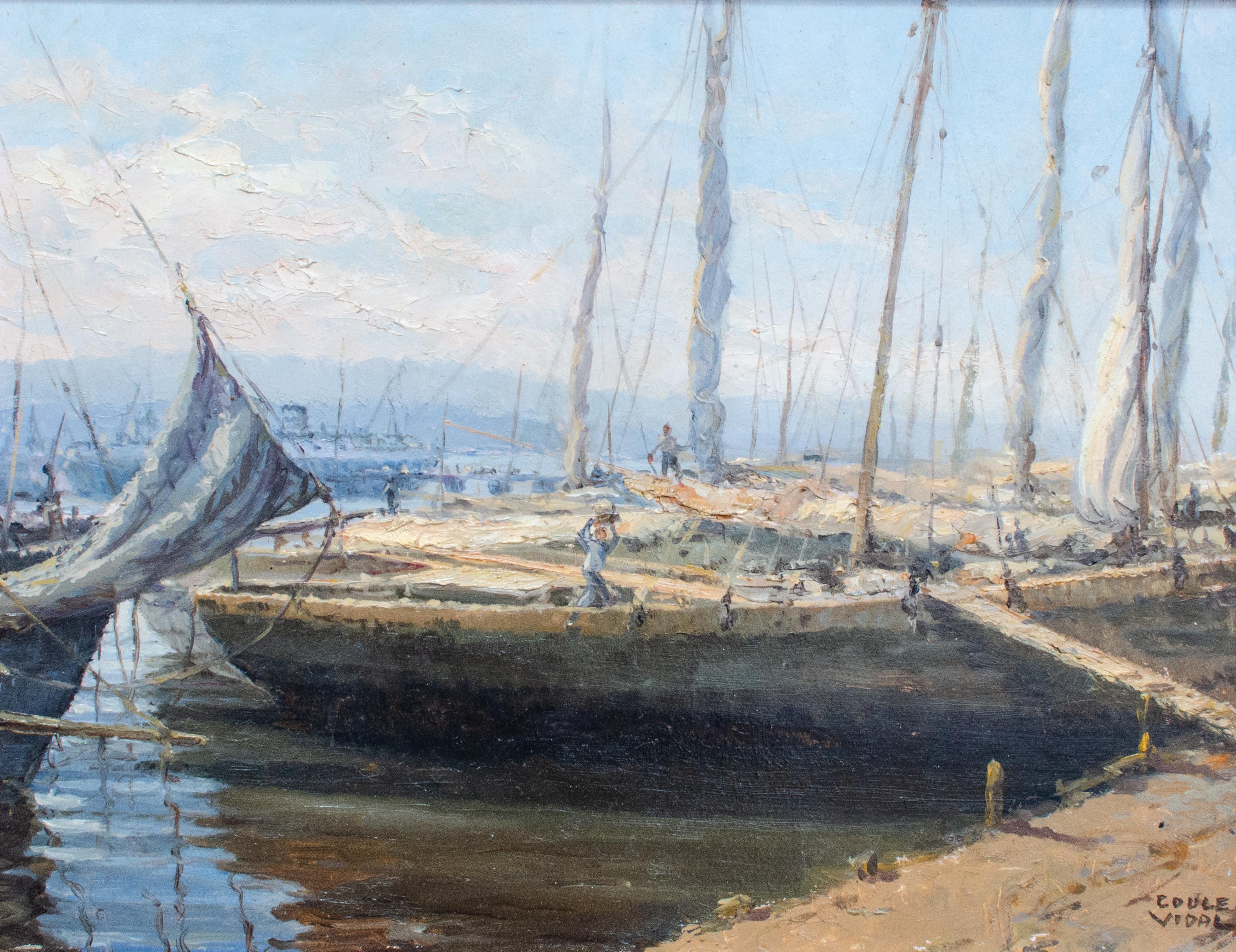 1970 Port-au-Prince Dockside Painting signed Coule Vidal 1