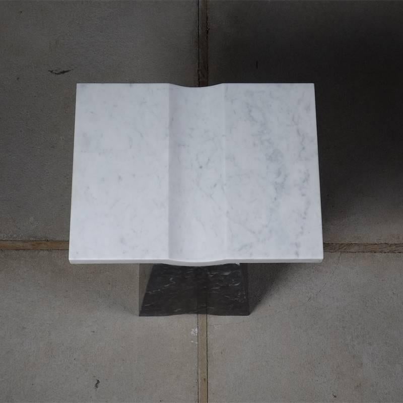 Carrara Marble Contemporary Coulee Marble Side Table, Handmade in Italy For Sale