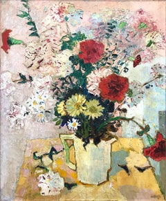 "Nelken" Mid Century Blumenarrangement Stillleben Ölgemälde auf Leinwand