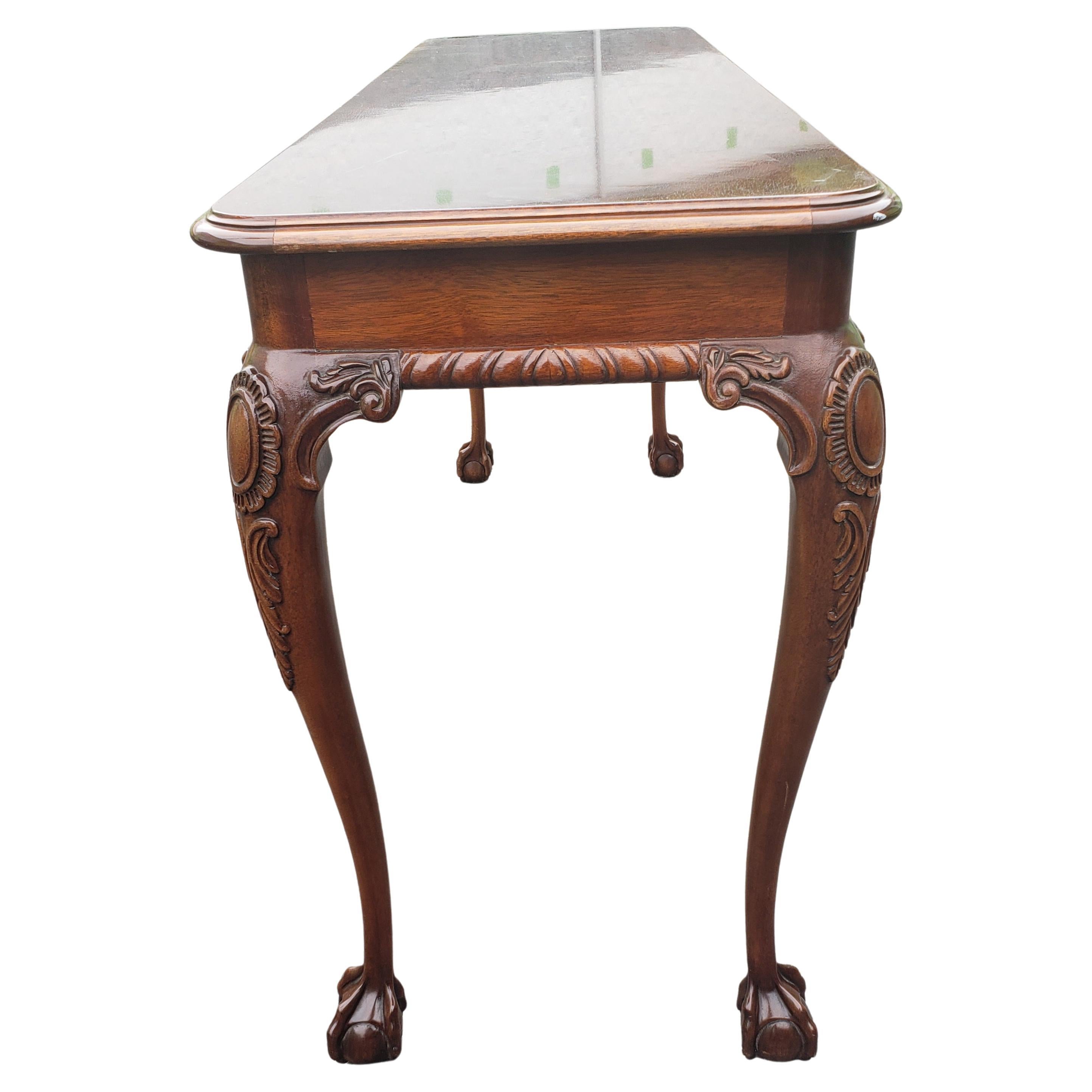 American Council Craftman George III Mahogany Console Sofa Table with Ball and Claw Feet For Sale
