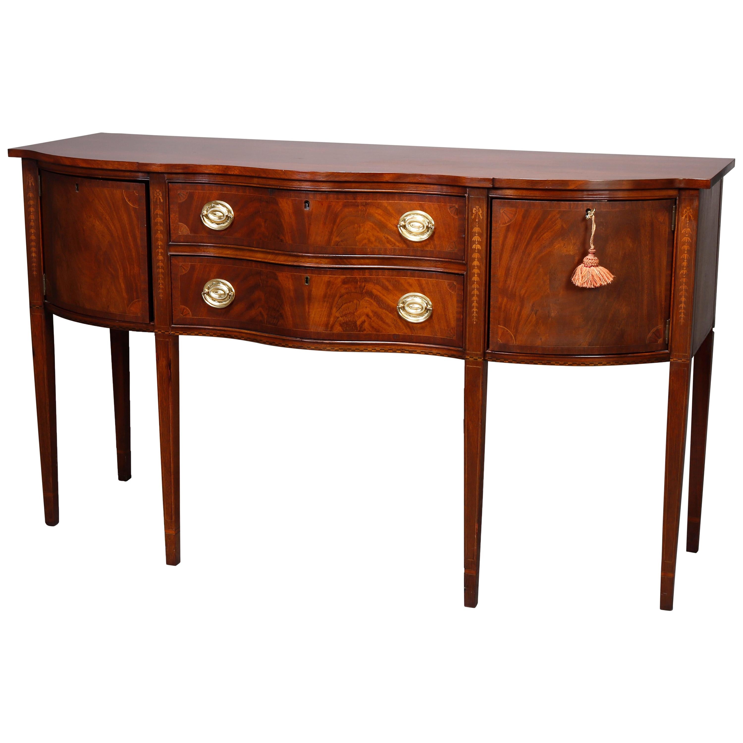 Council Craftsman Federal Style Inlaid Serpentine Flame Mahogany Sideboard