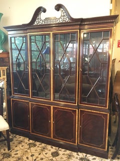 Councill Craftsman Immense Mahogany Inlaid China Breakfront Cabinet Sideboard