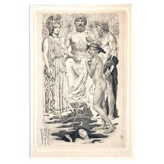 "Consiglio degli dei", 1923 Stampa con Hermes, Atena e Zeus, di Lipinsky