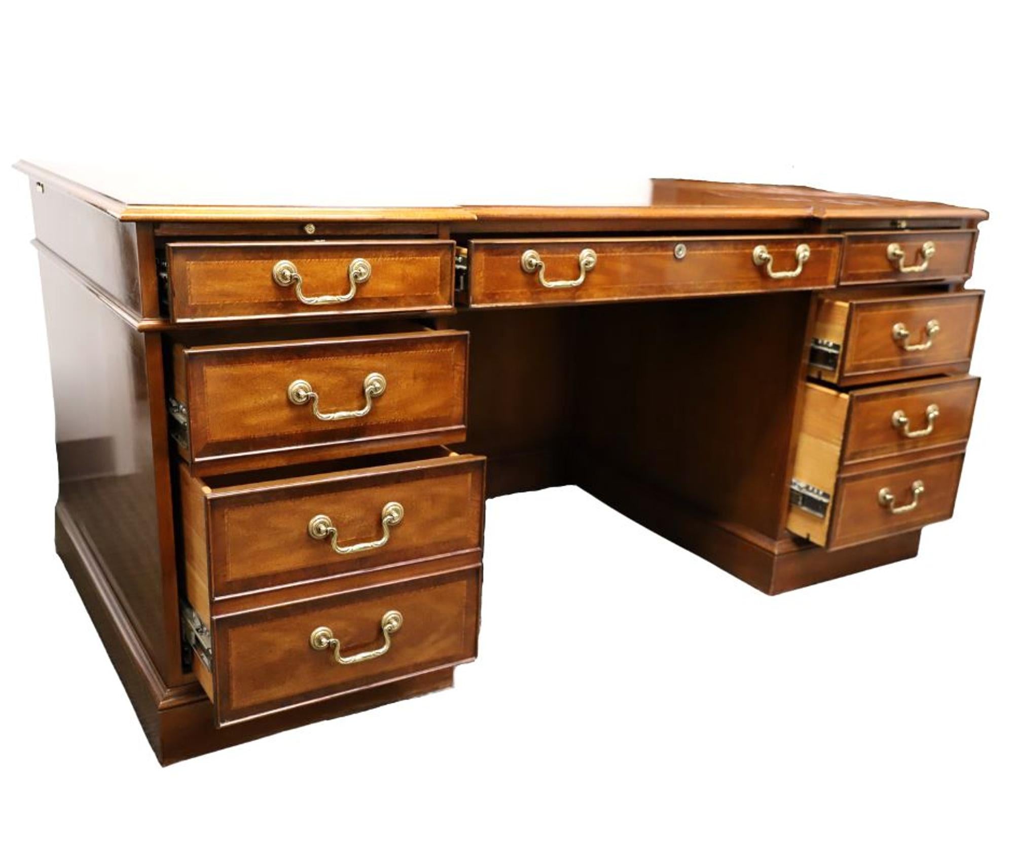 20th Century COUNCILL Banded Burl Walnut Traditional Executive Desk