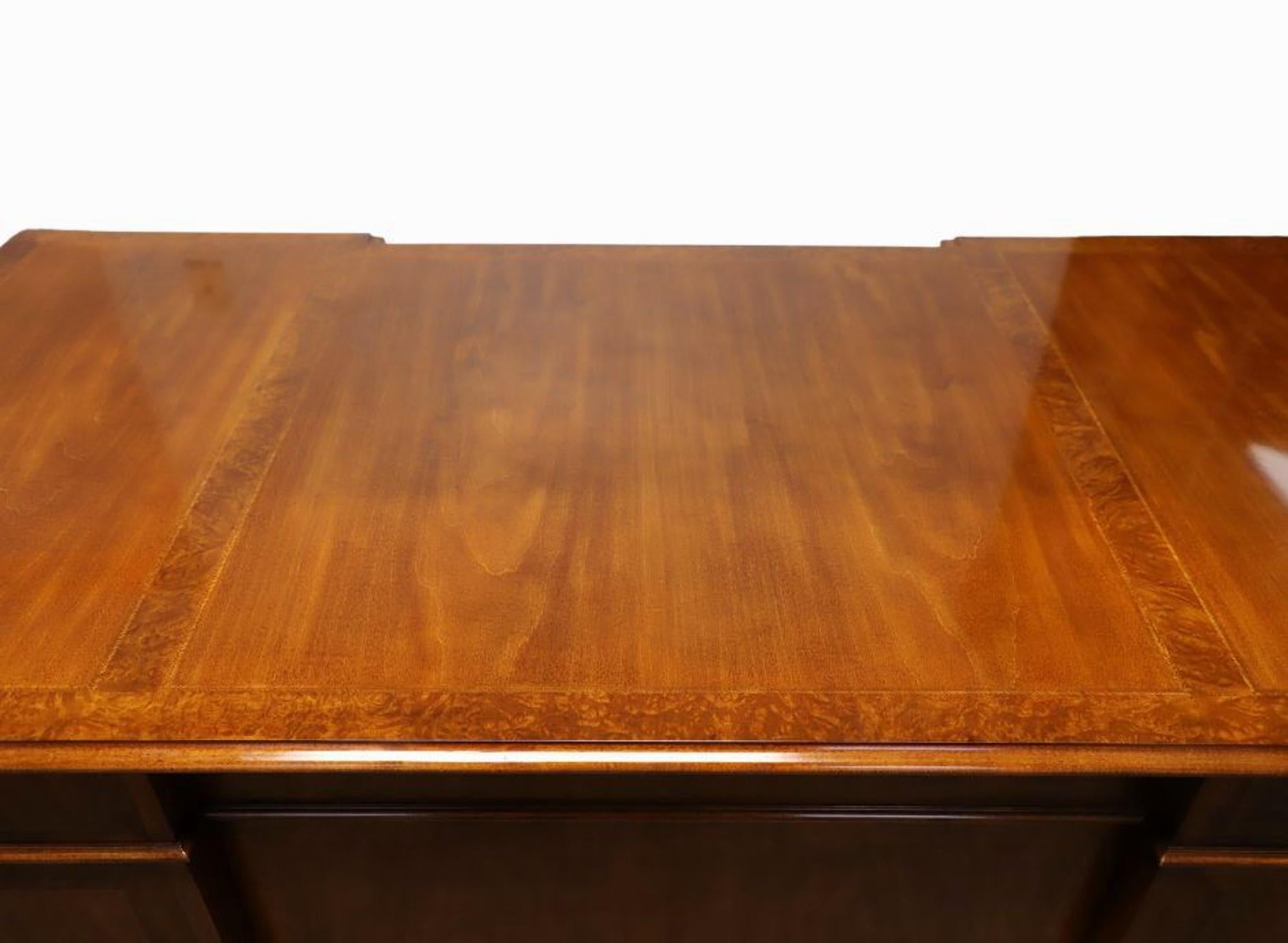 Brass COUNCILL Banded Burl Walnut Traditional Executive Desk