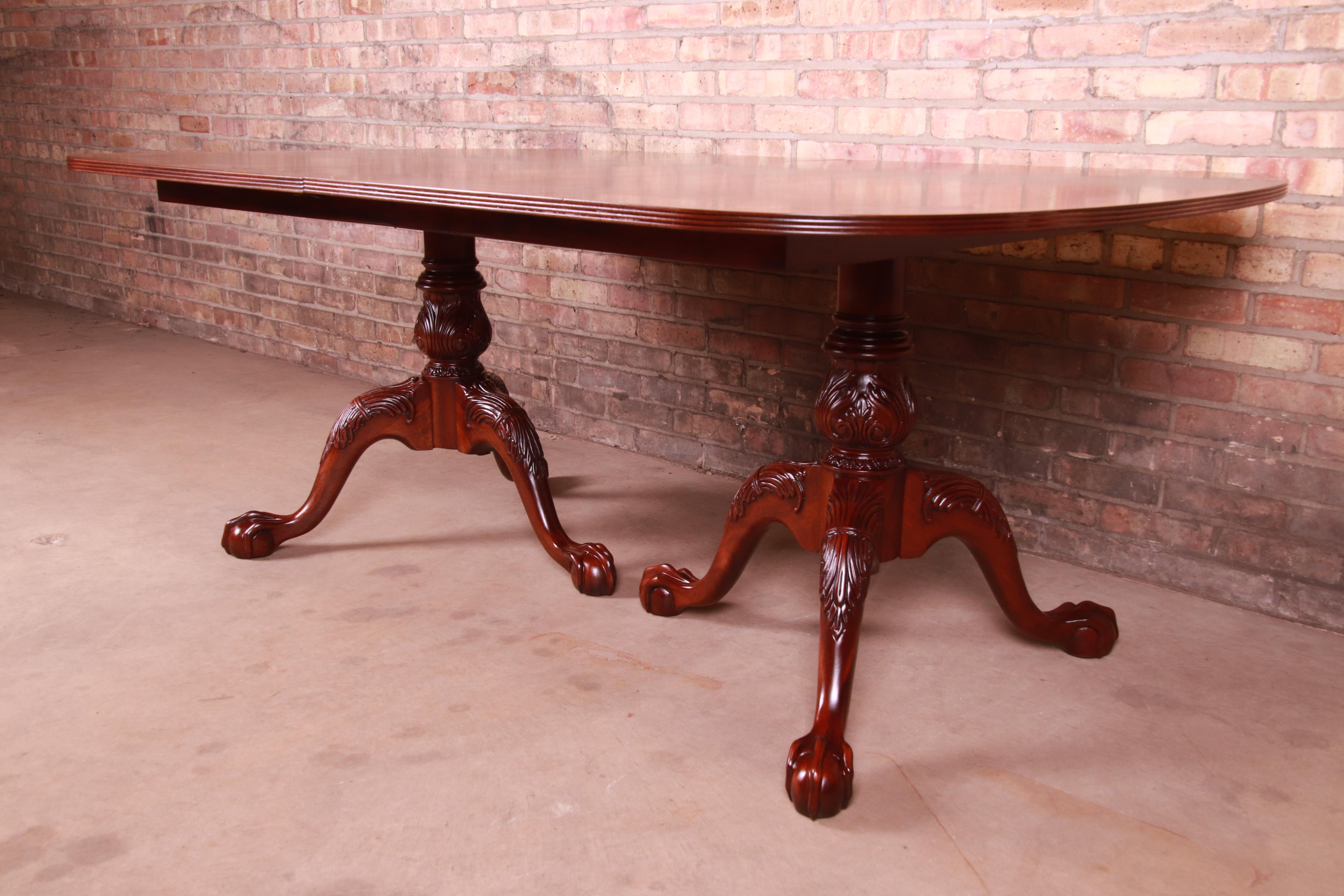 Councill Banded Mahogany Chippendale Double Pedestal Dining Table, Restored 5
